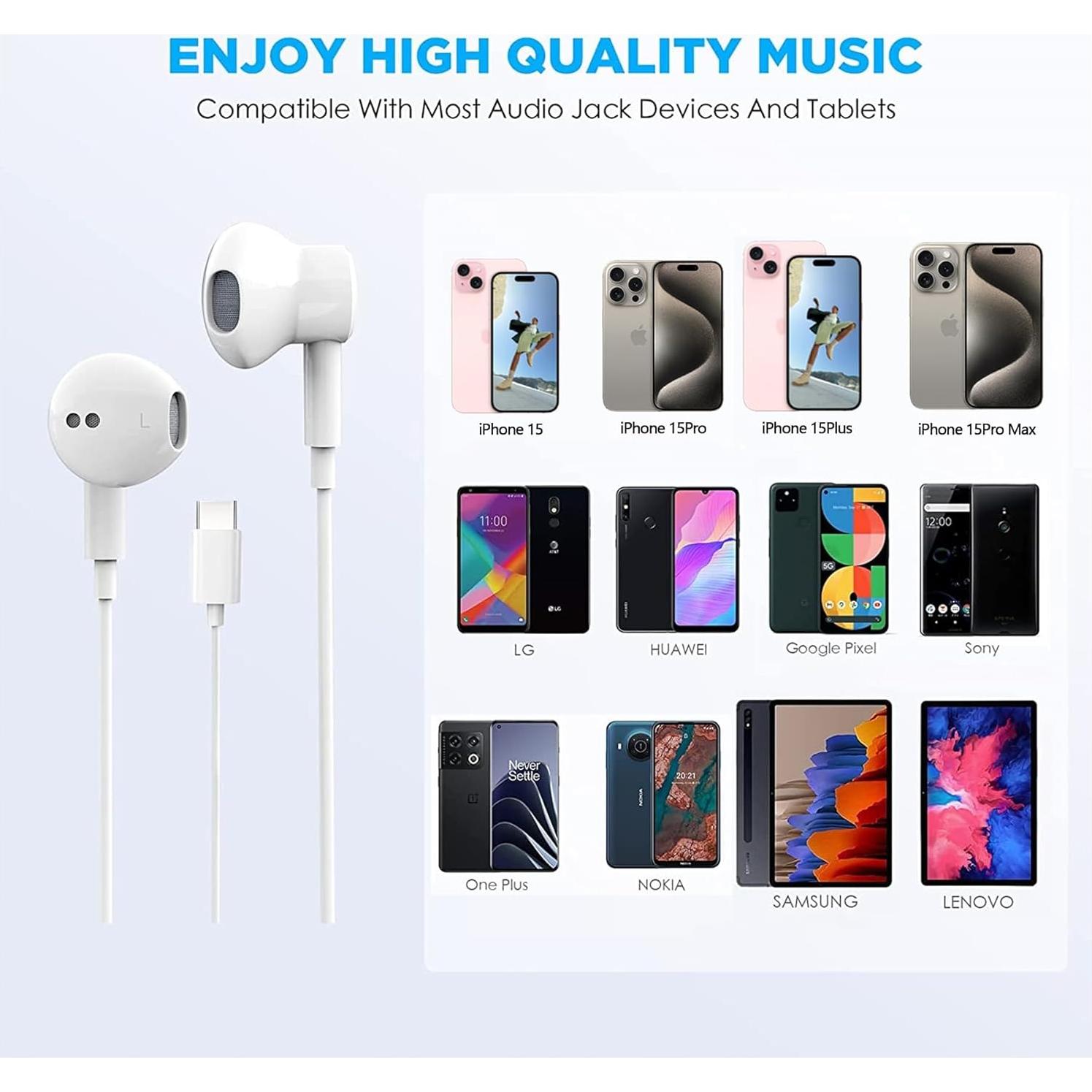 Auriculares USB-C HiFi Estéreo Pcwfbzf con Micrófono - 2 Paquetes