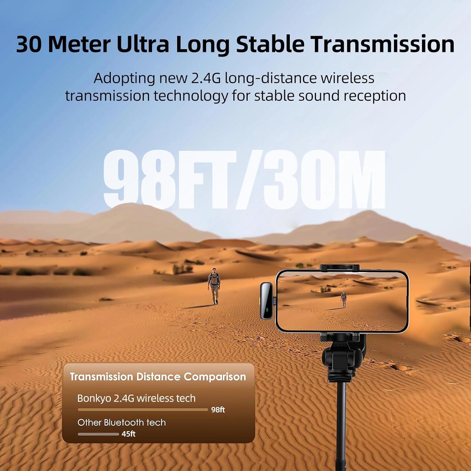 Micrófono Lavalier Inalámbrico Bonkyo T20 con Cancelación de Ruido