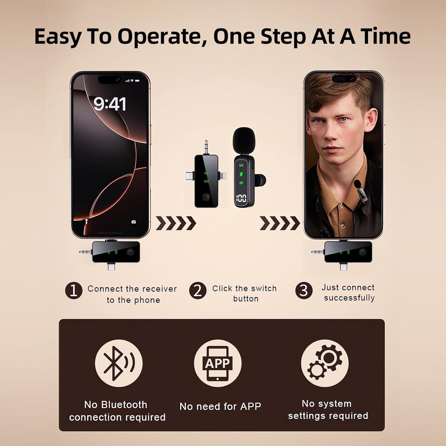 Micrófono Lavalier Inalámbrico Bonkyo T20 con Cancelación de Ruido