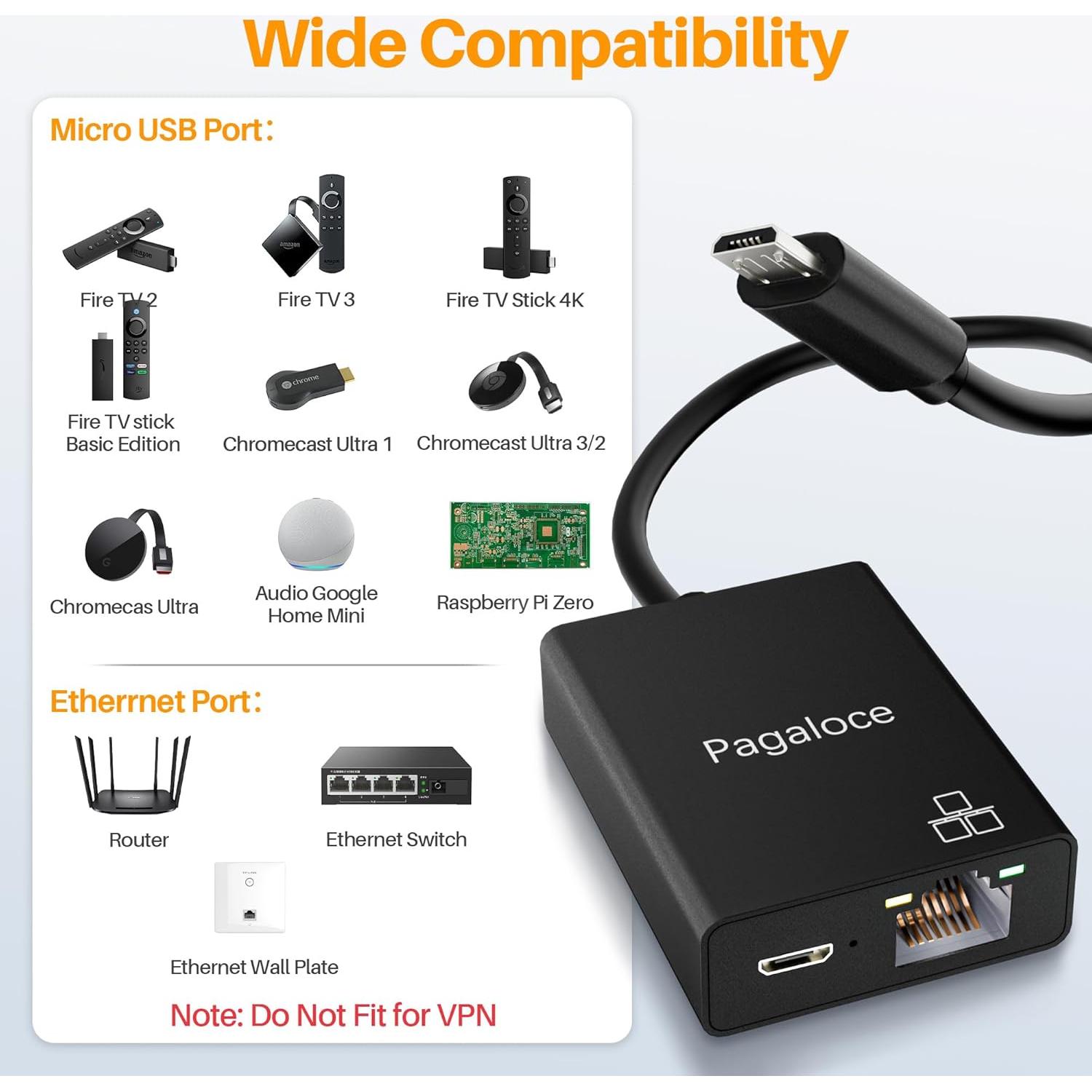 Adaptador Ethernet Micro USB a RJ45 Pagaloce 100Mbps