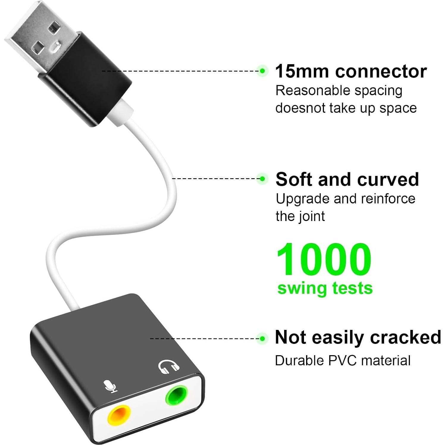 Adaptador de Audio USB QAJOPFN a 3.5mm para PC y Laptop