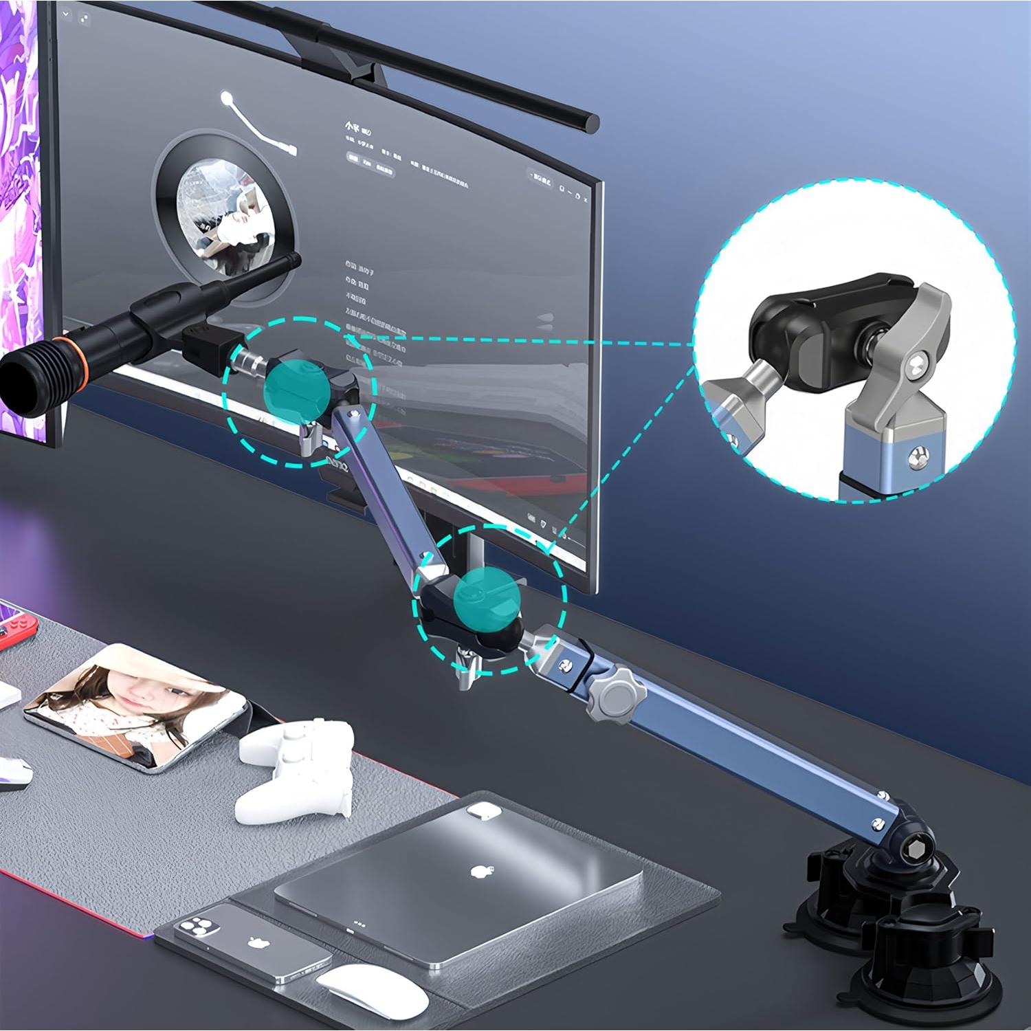 Brazo de Micrófono Ajustable 360° Aluminio Azul 1.5 kg