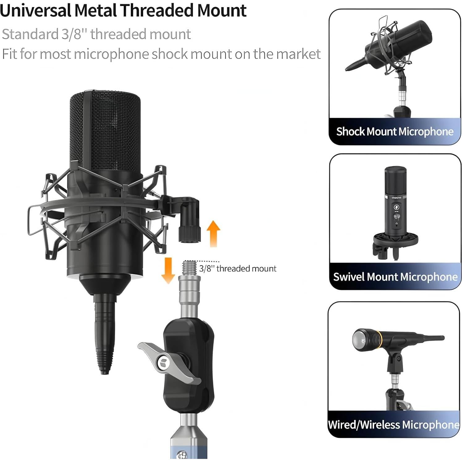 Brazo de Micrófono Ajustable 360° Aluminio Azul 1.5 kg