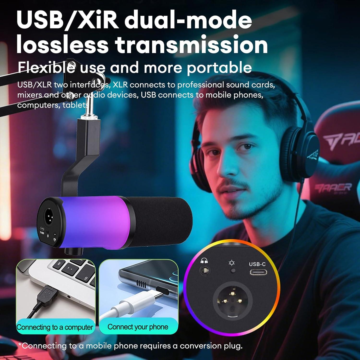 Micrófono USB/XLR Gaming AM8 con RGB y Brazo Soporte
