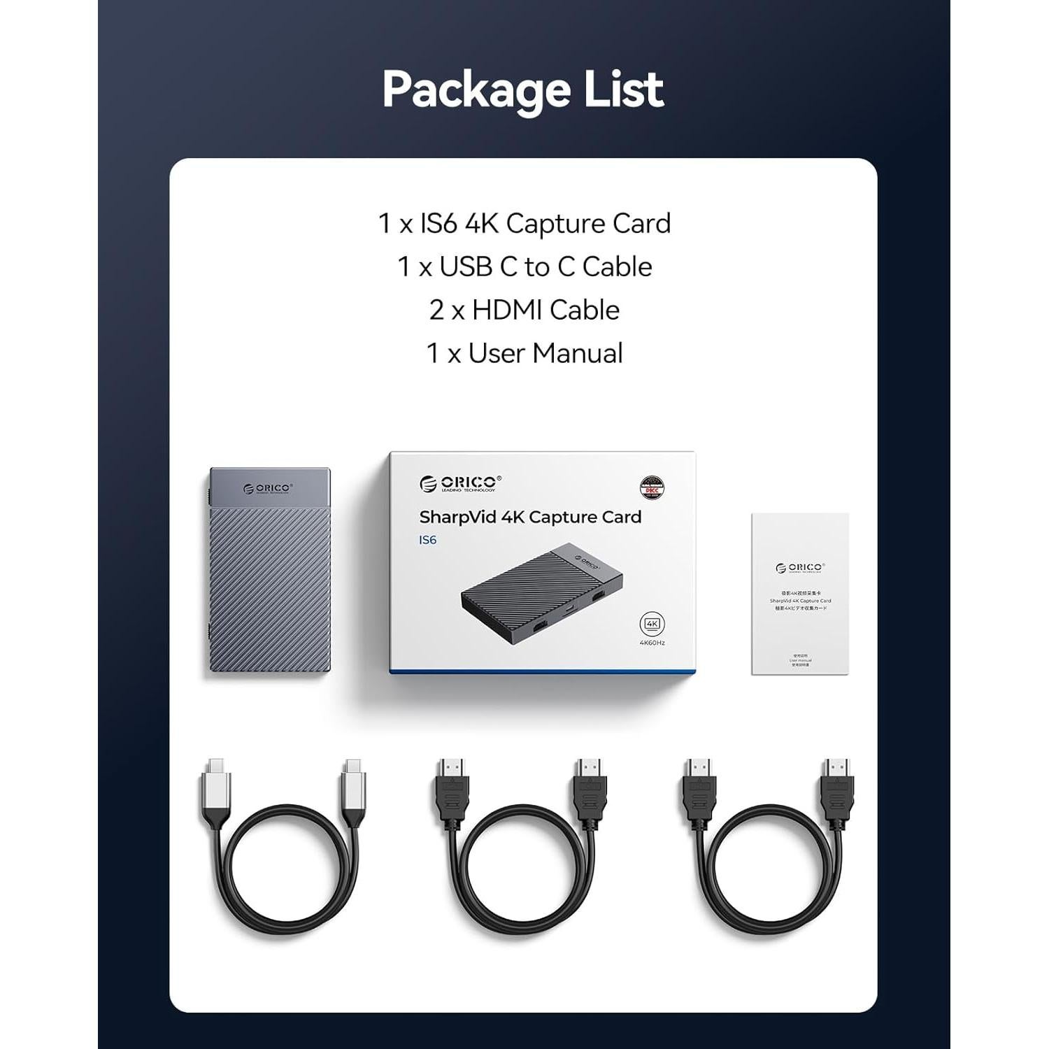 Tarjeta de Captura HDMI ORICO 4K 60Hz Doble Entrada Streaming