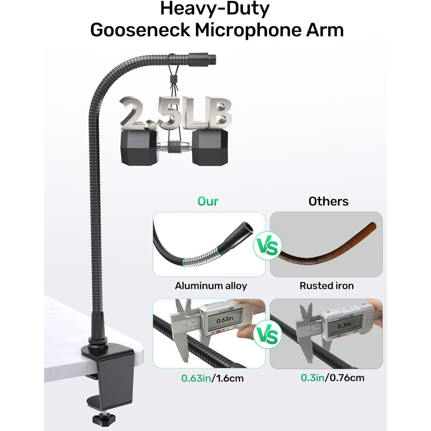 Soporte de Micrófono Cuello de Cisne 19" Aluminio Negro