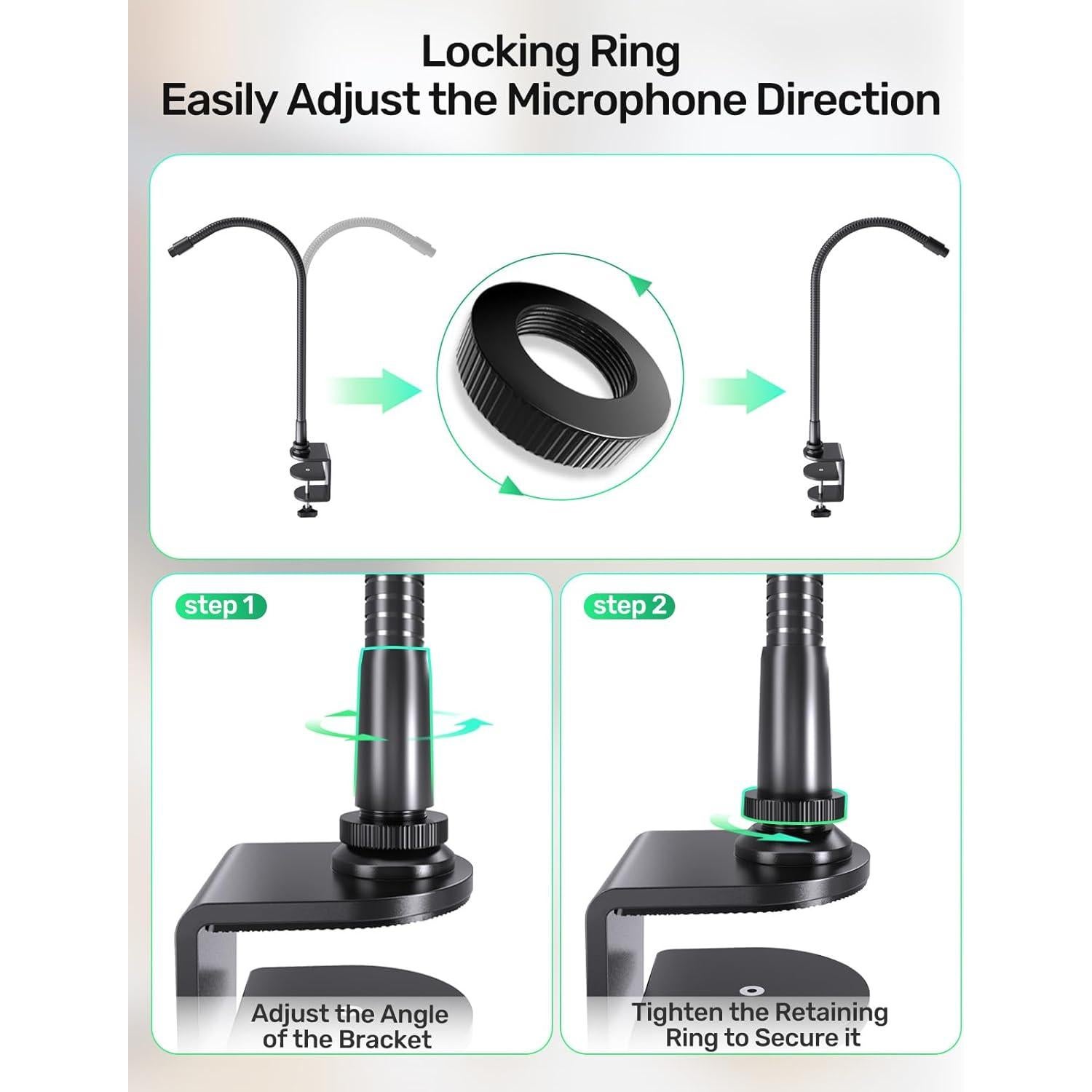 Soporte de Micrófono Cuello de Cisne 19" Aluminio Negro