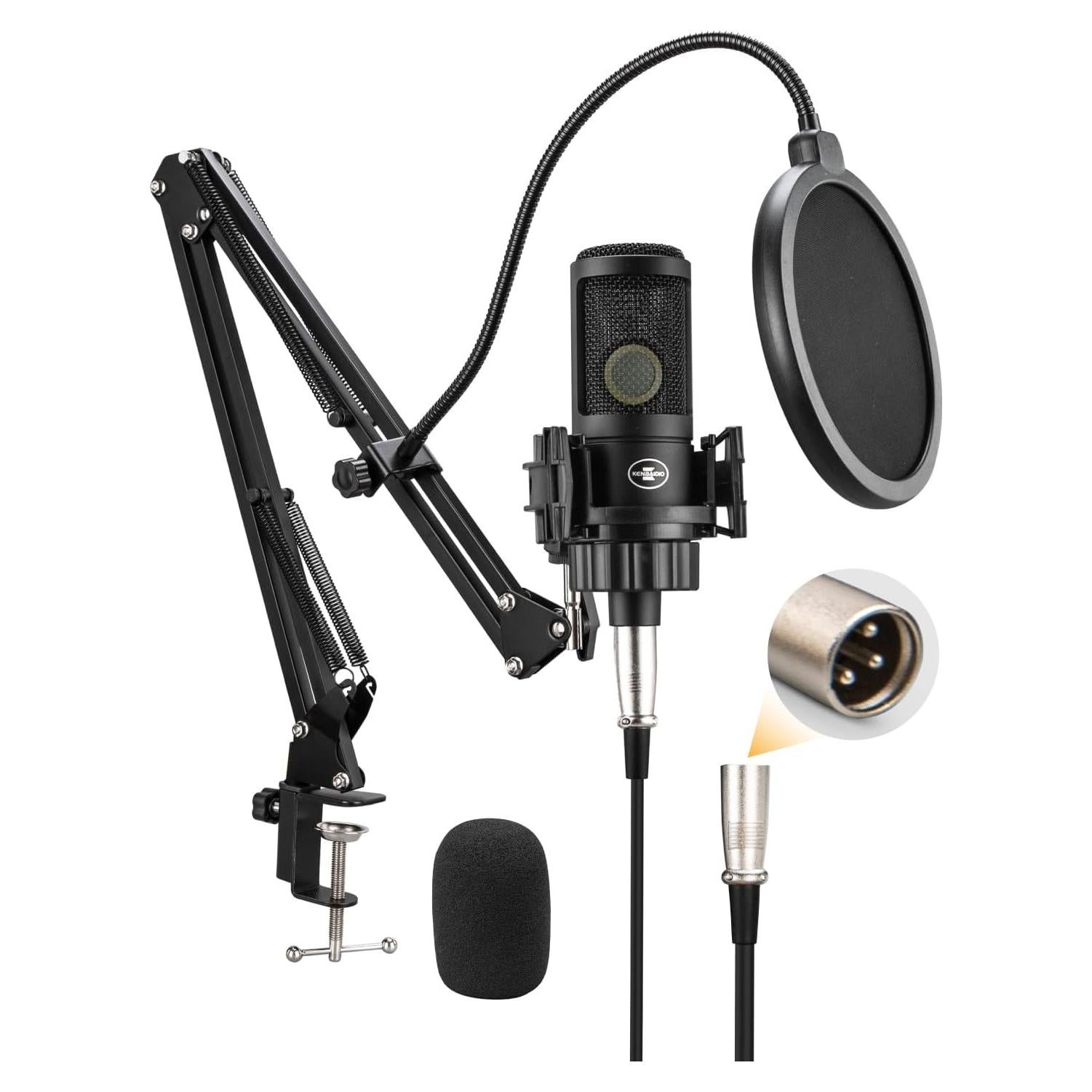 Micrófono de Condensador XLR KENBAIDIO con Brazo y Filtro Antipop