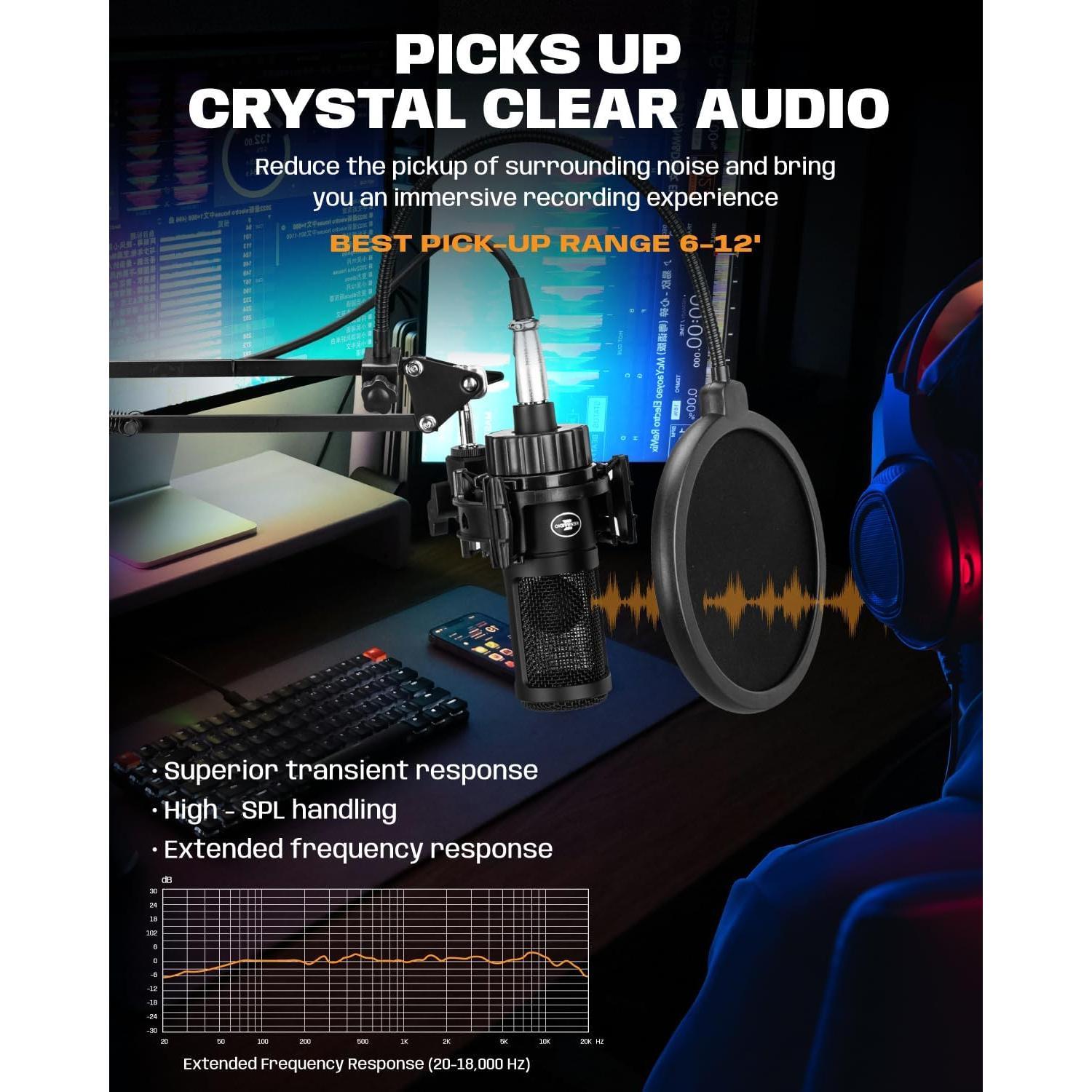 Micrófono de Condensador XLR KENBAIDIO con Brazo y Filtro Antipop