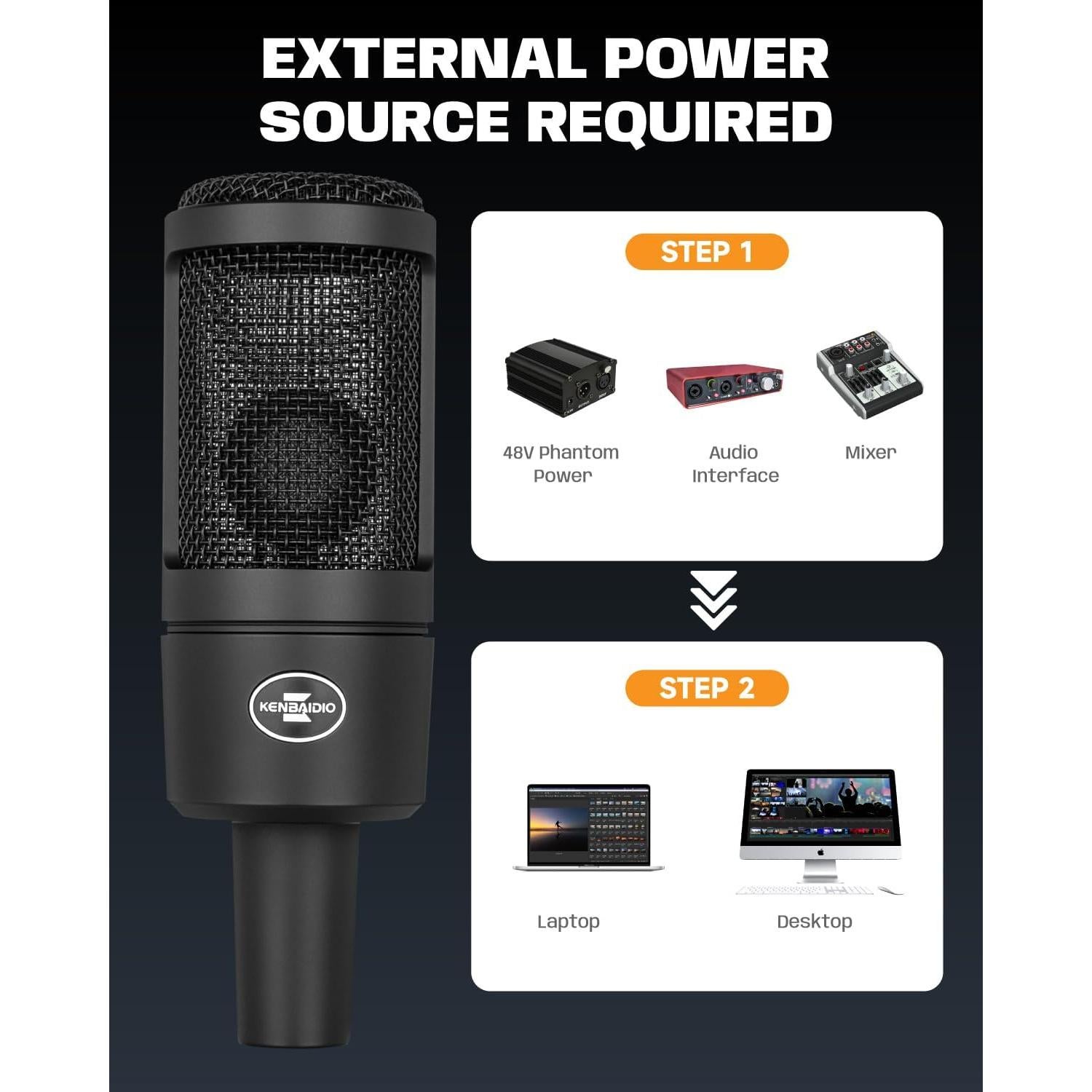 Micrófono de Condensador XLR KENBAIDIO con Brazo y Filtro Antipop