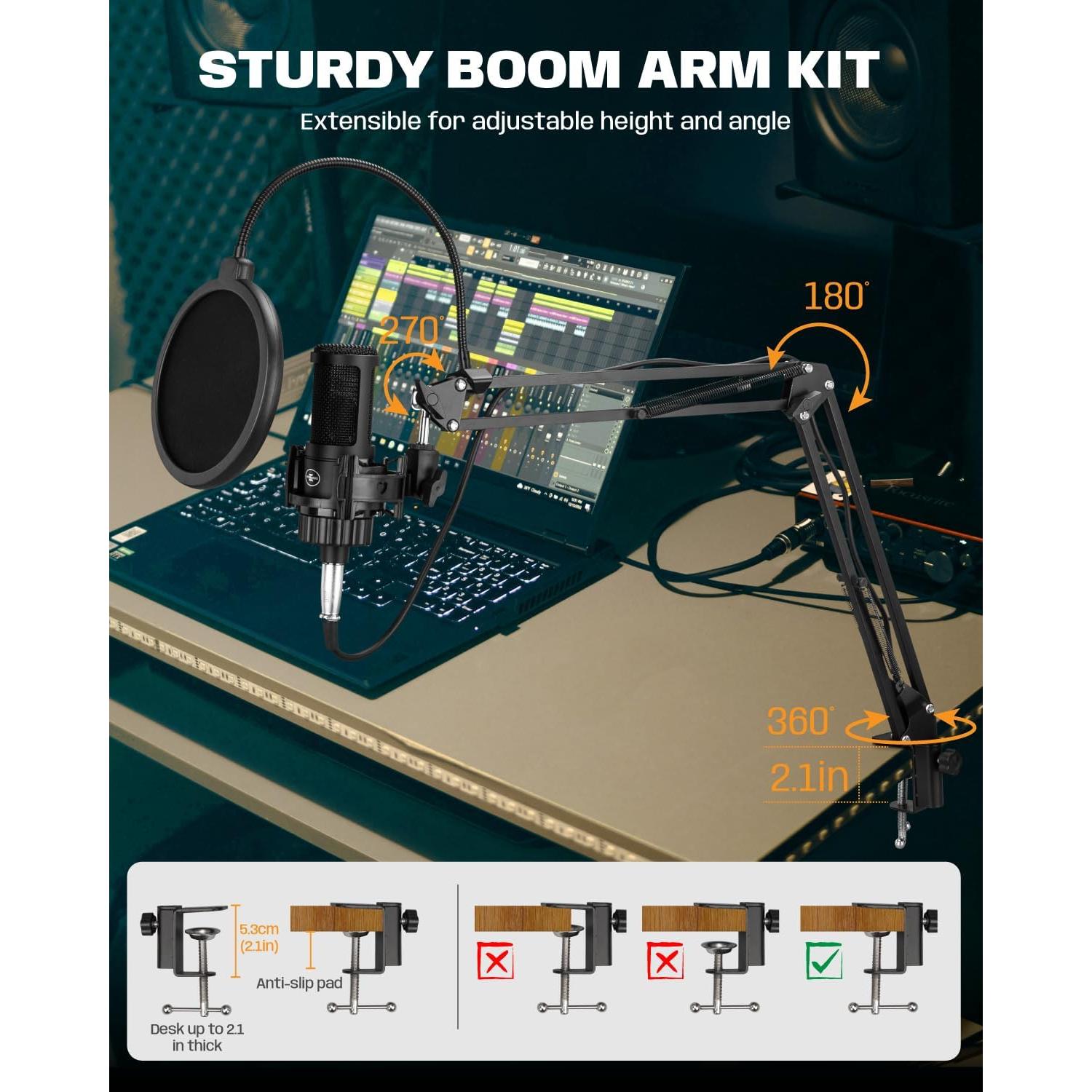 Micrófono de Condensador XLR KENBAIDIO con Brazo y Filtro Antipop