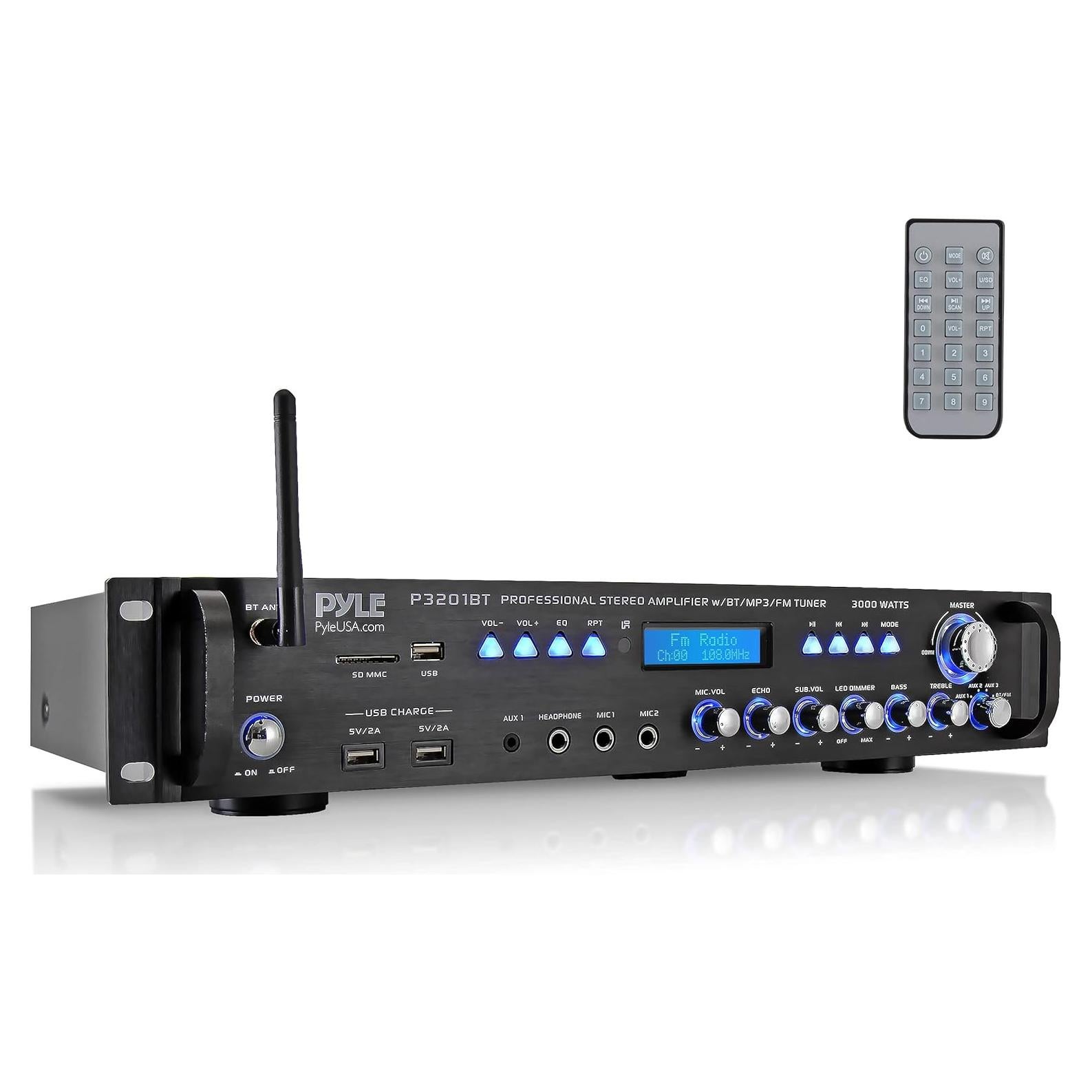 Receptor Preamplificador Bluetooth Pyle P3201BT 3000W Estéreo