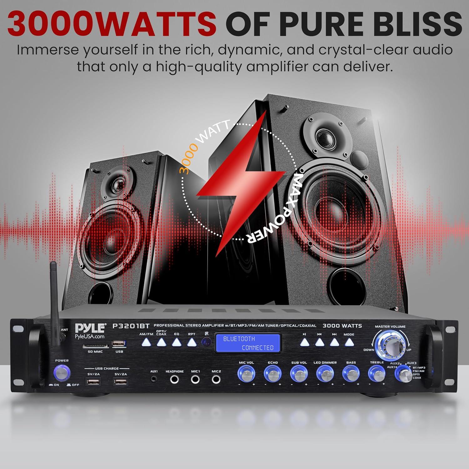 Receptor Preamplificador Bluetooth Pyle P3201BT 3000W Estéreo