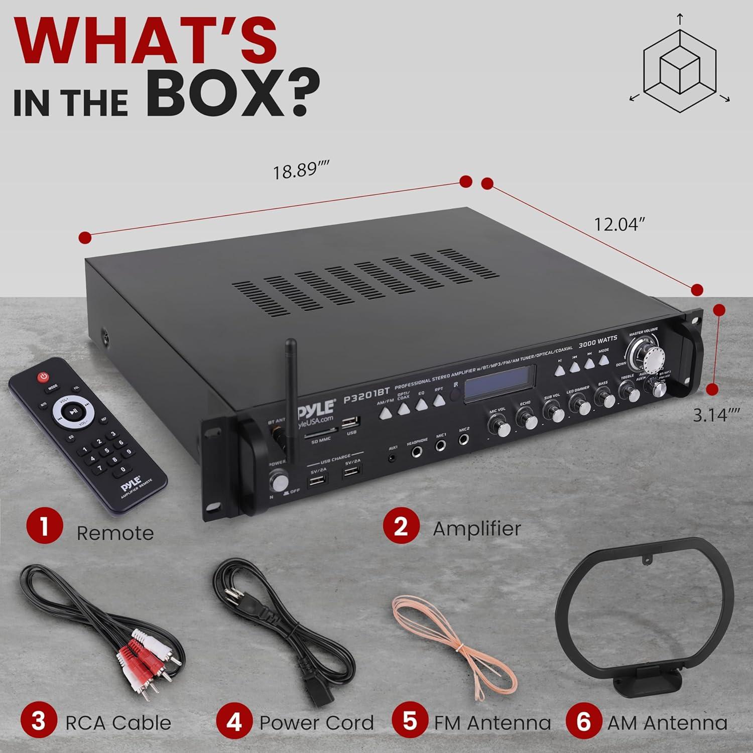 Receptor Preamplificador Bluetooth Pyle P3201BT 3000W Estéreo