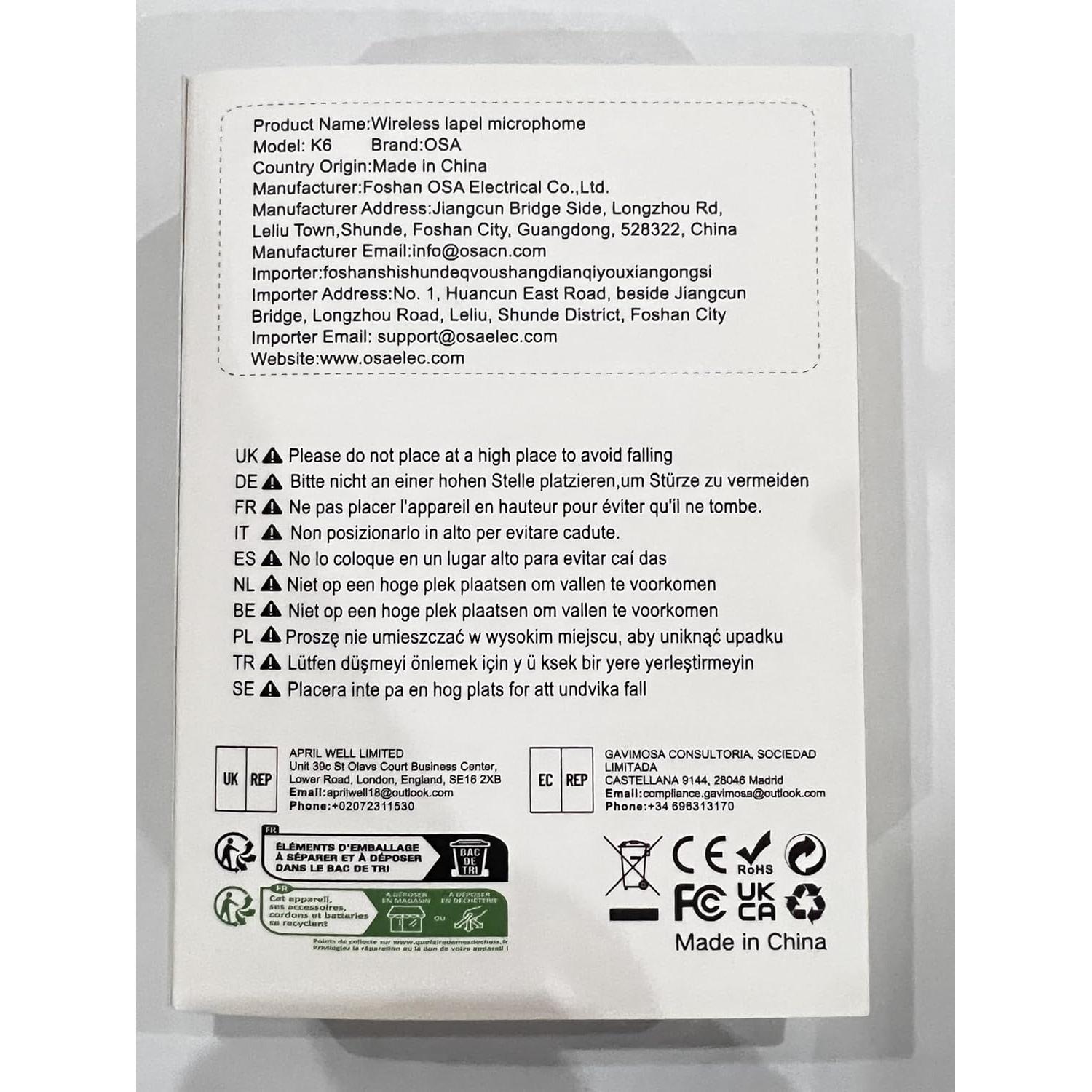 Micrófono Lavalier Inalámbrico OSA K6 Tipo C - Set de 2 con Estuche