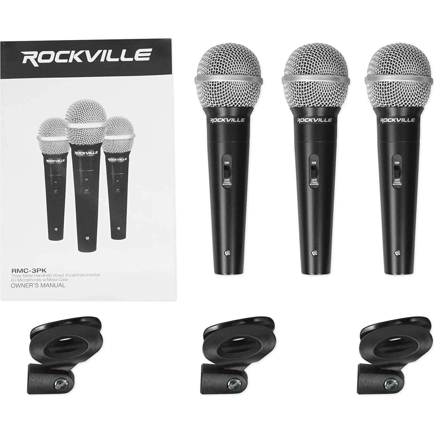 Paquete de 3 Micrófonos Dinámicos Rockville RMC-3PK XLR