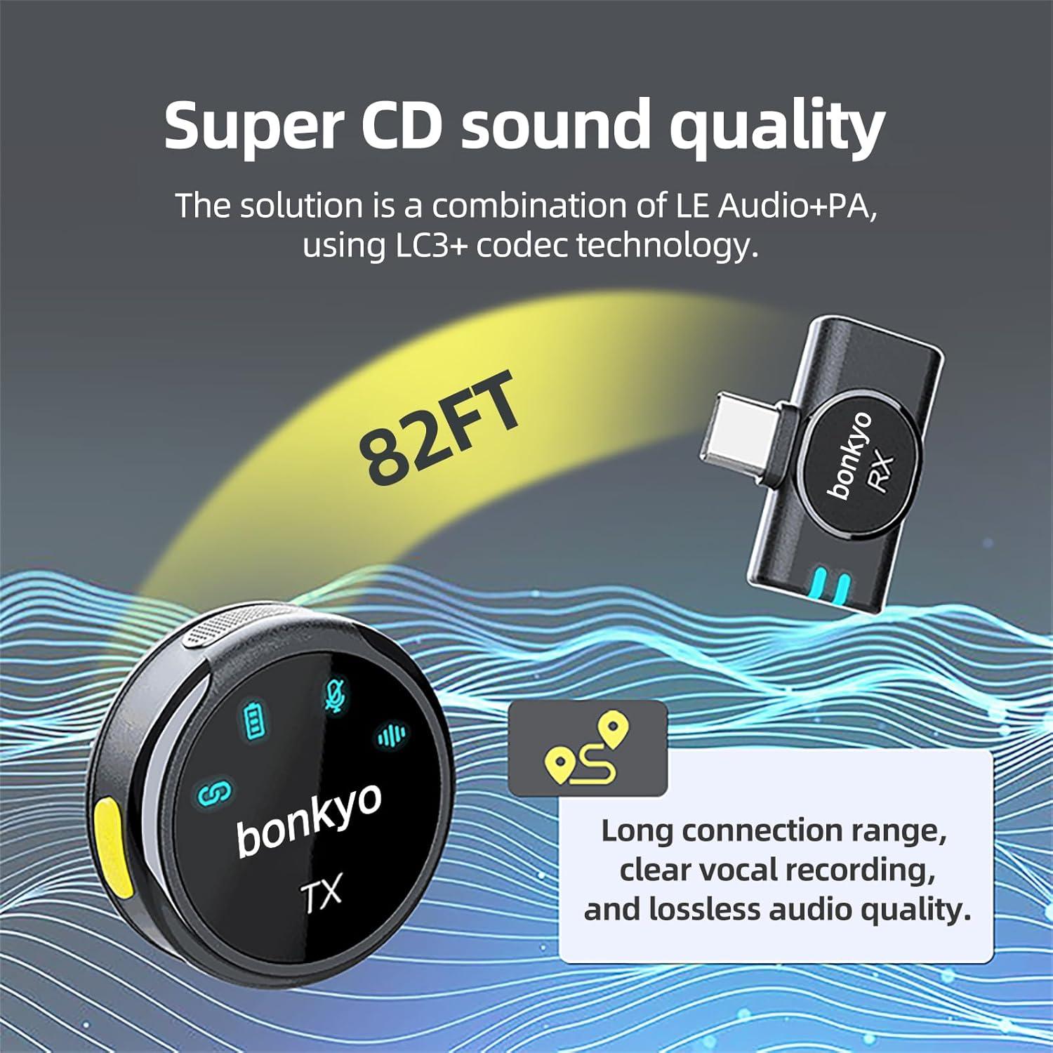 Micrófono Lavalier Inalámbrico Bonkyo S3 - Cancelación de Ruido, 20KHz