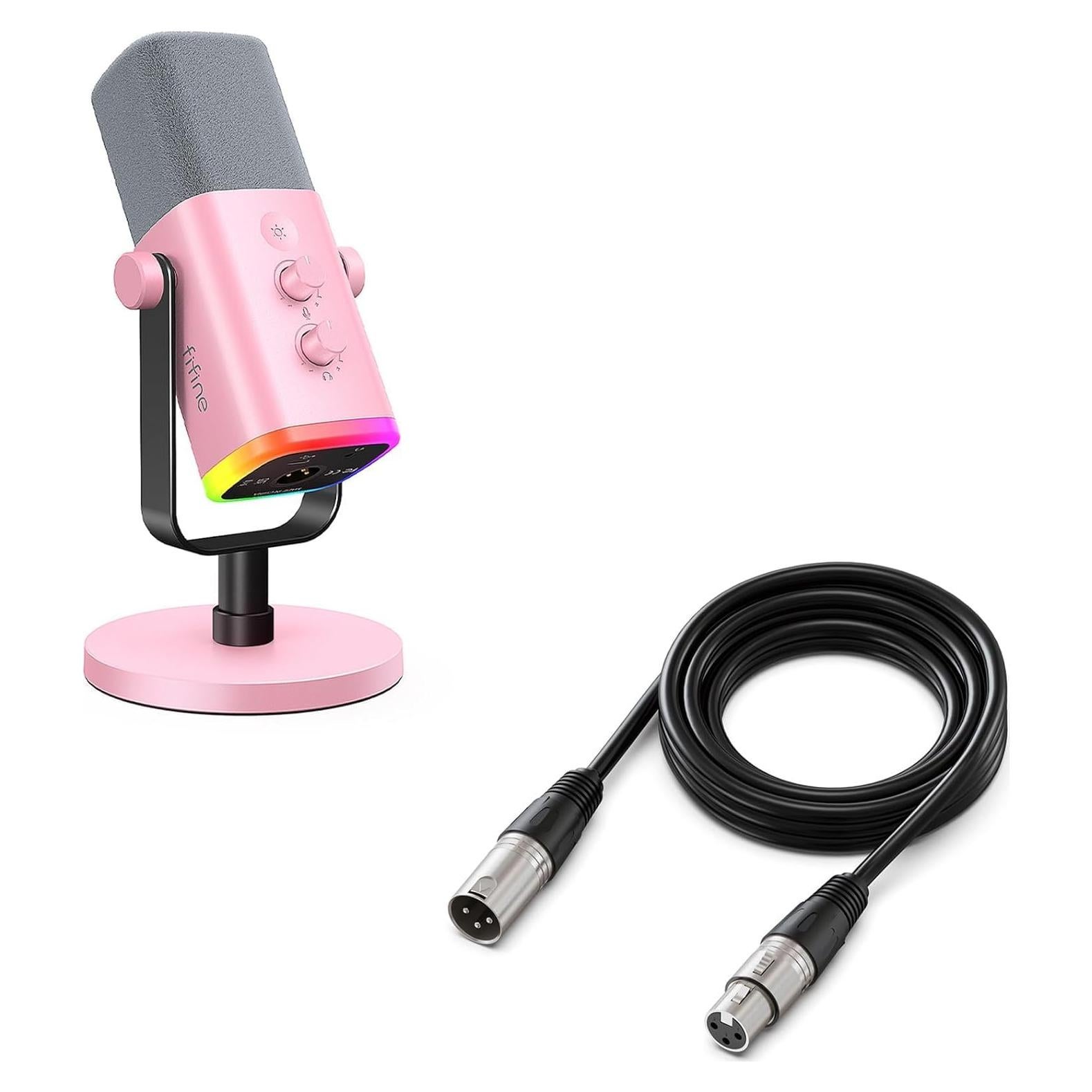 Micrófono Dinámico FIFINE AM8P Rosa para PC con Cable XLR