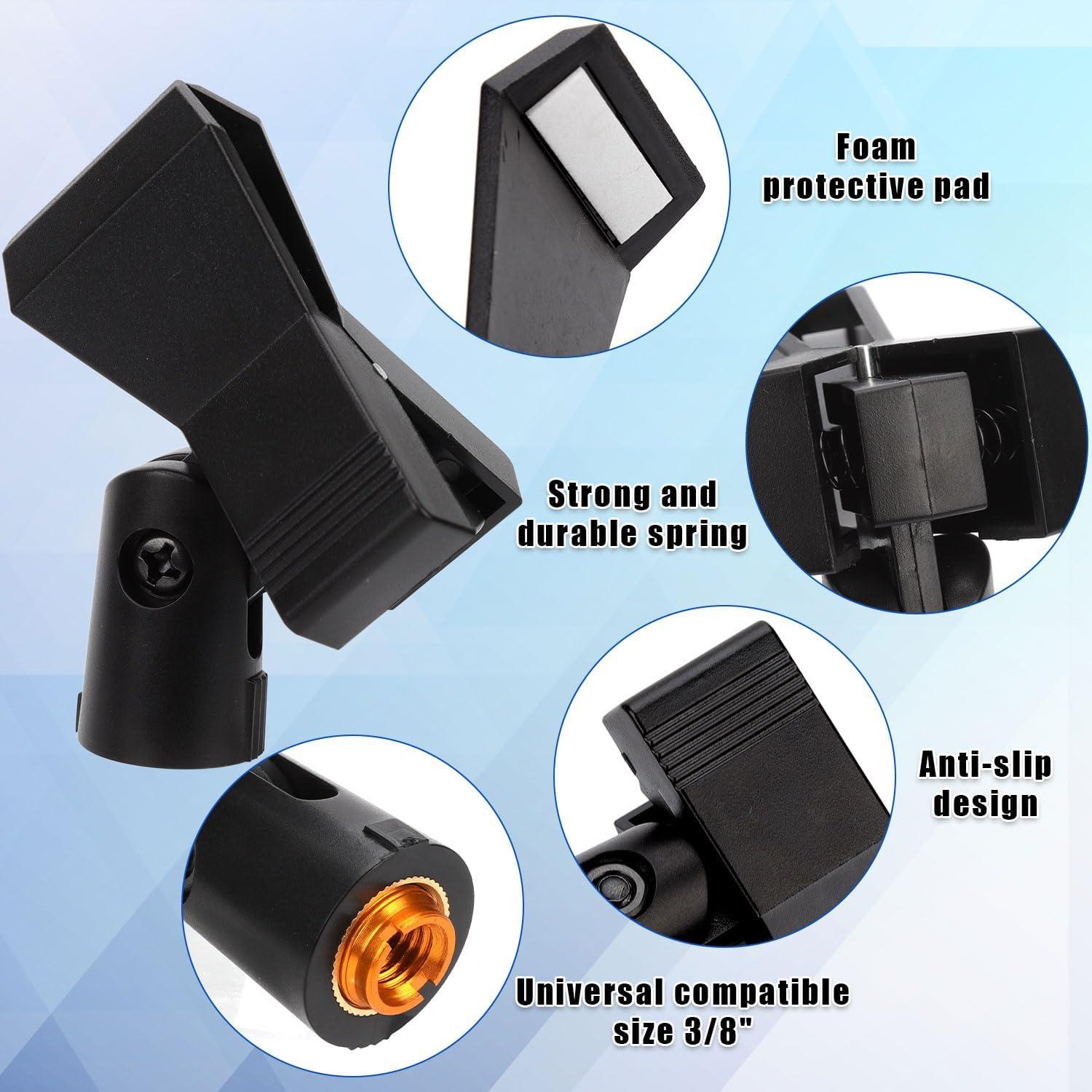 8 Clips para Micrófono Ajustables + Adaptadores 5/8" a 3/8"