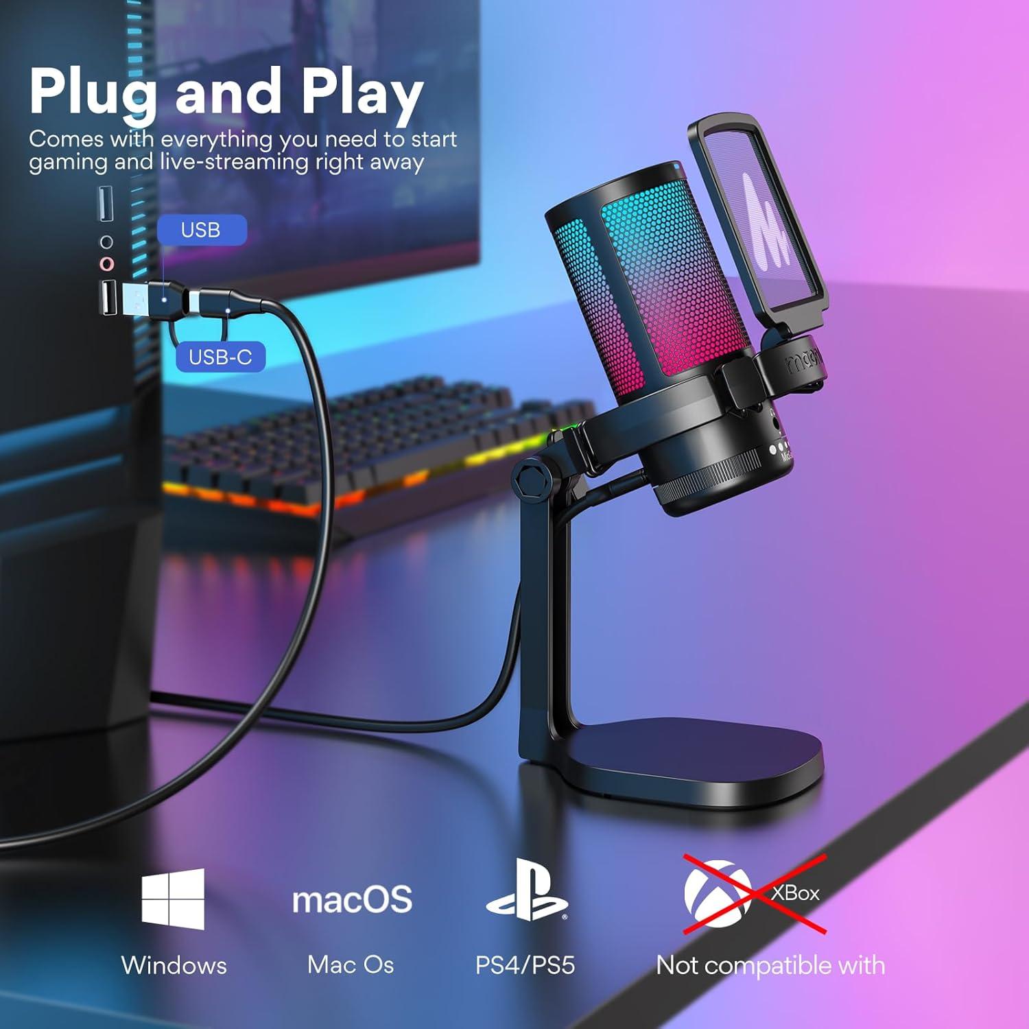 Micrófono USB MAONO MH601 para Juegos con Cancelación de Ruido