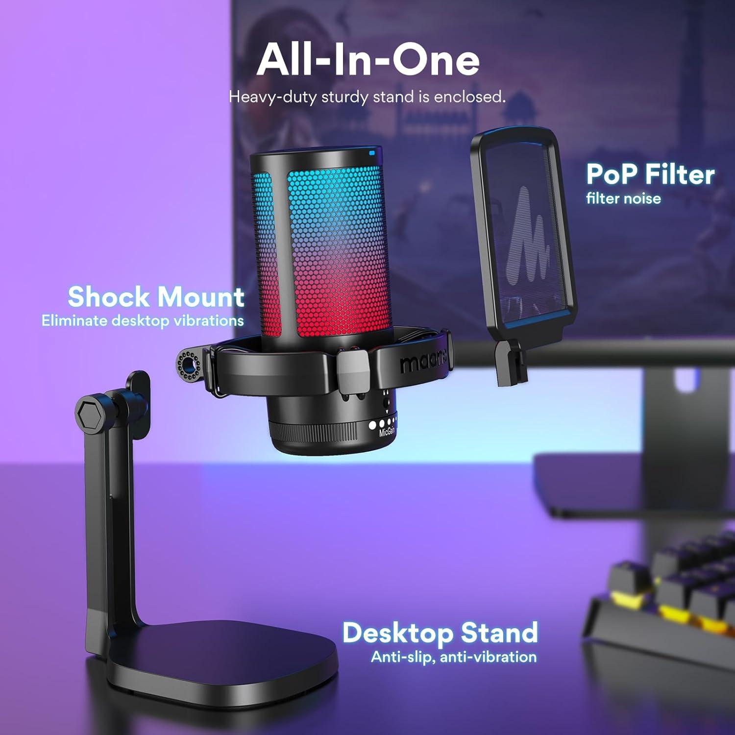 Micrófono USB MAONO MH601 para Juegos con Cancelación de Ruido