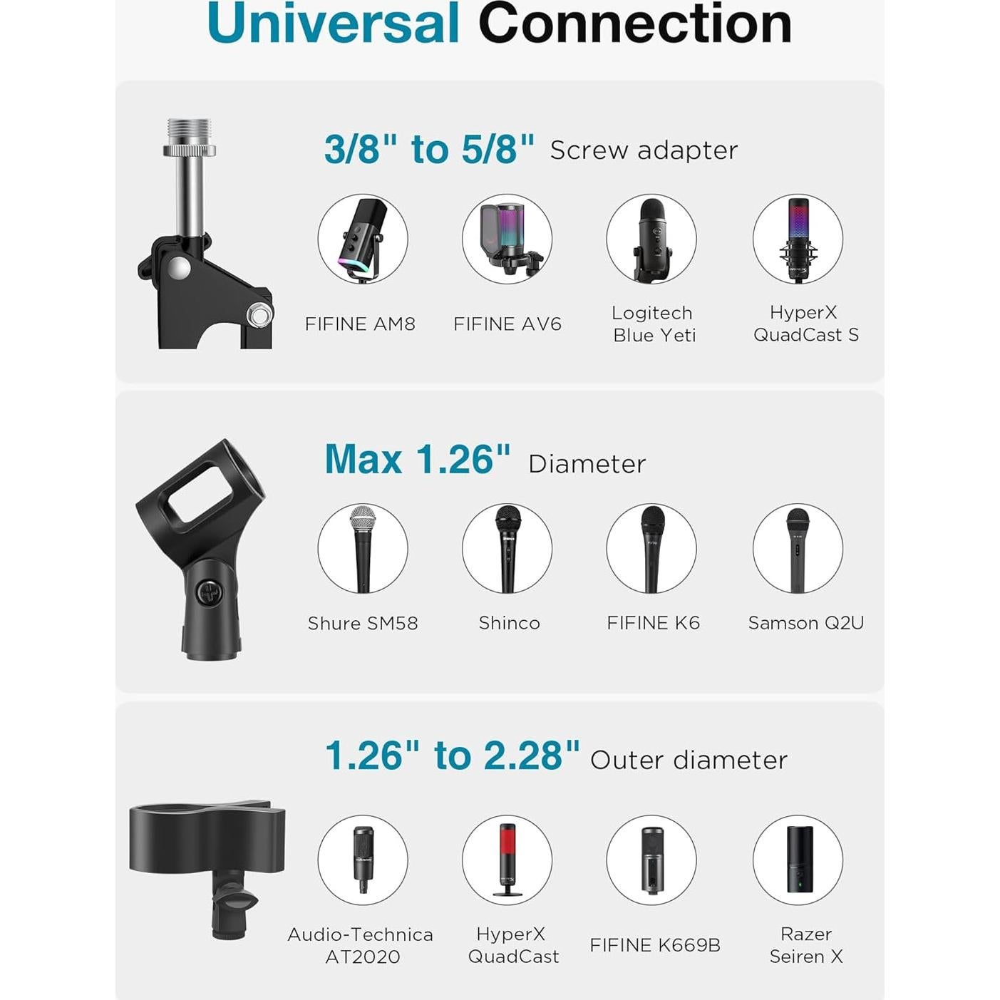 Soporte de Brazo de Micrófono InnoGear con Adaptadores 8 Pzas