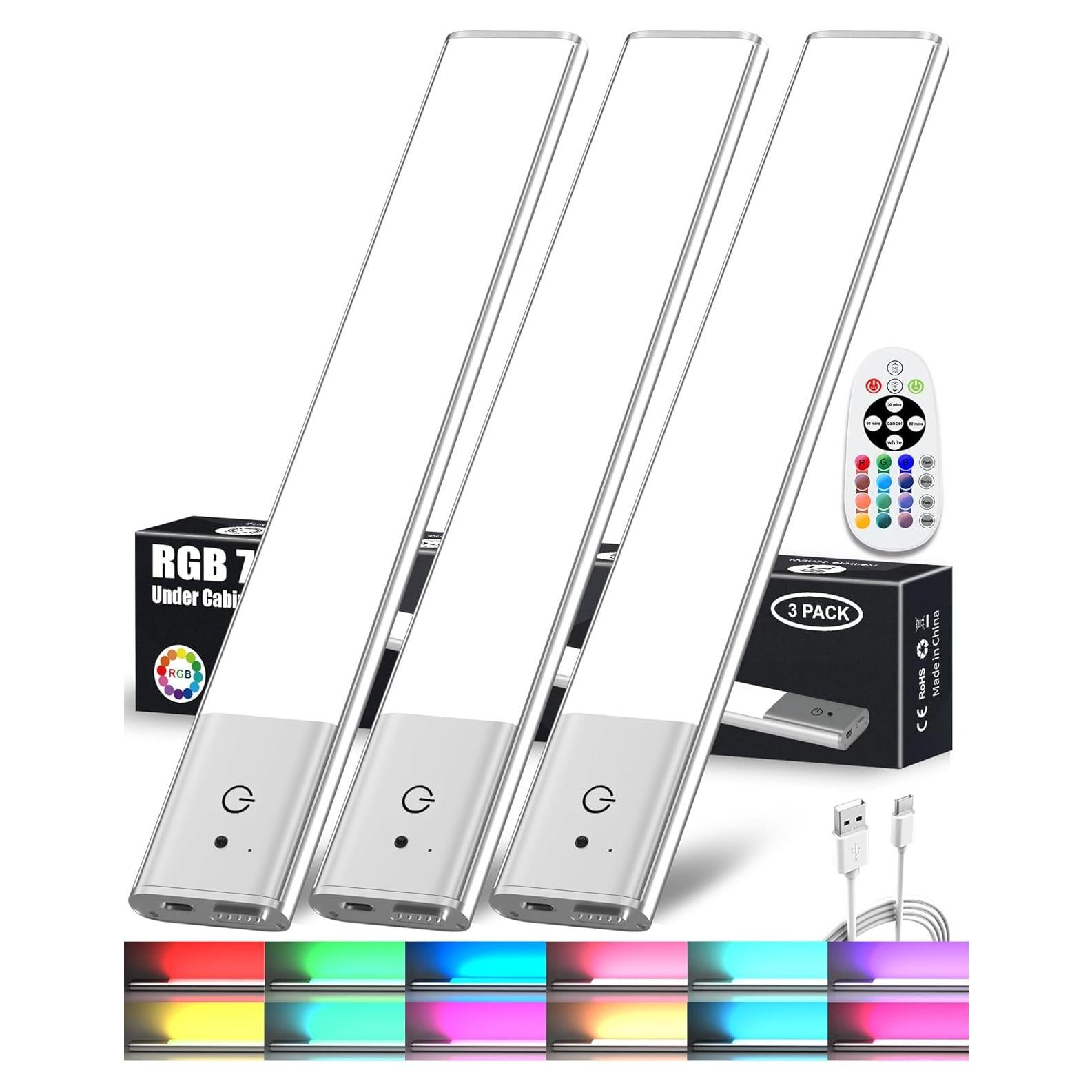 Luces LED Bajo Gabinete Inalámbricas LAJOSO 3 Paquete RGB