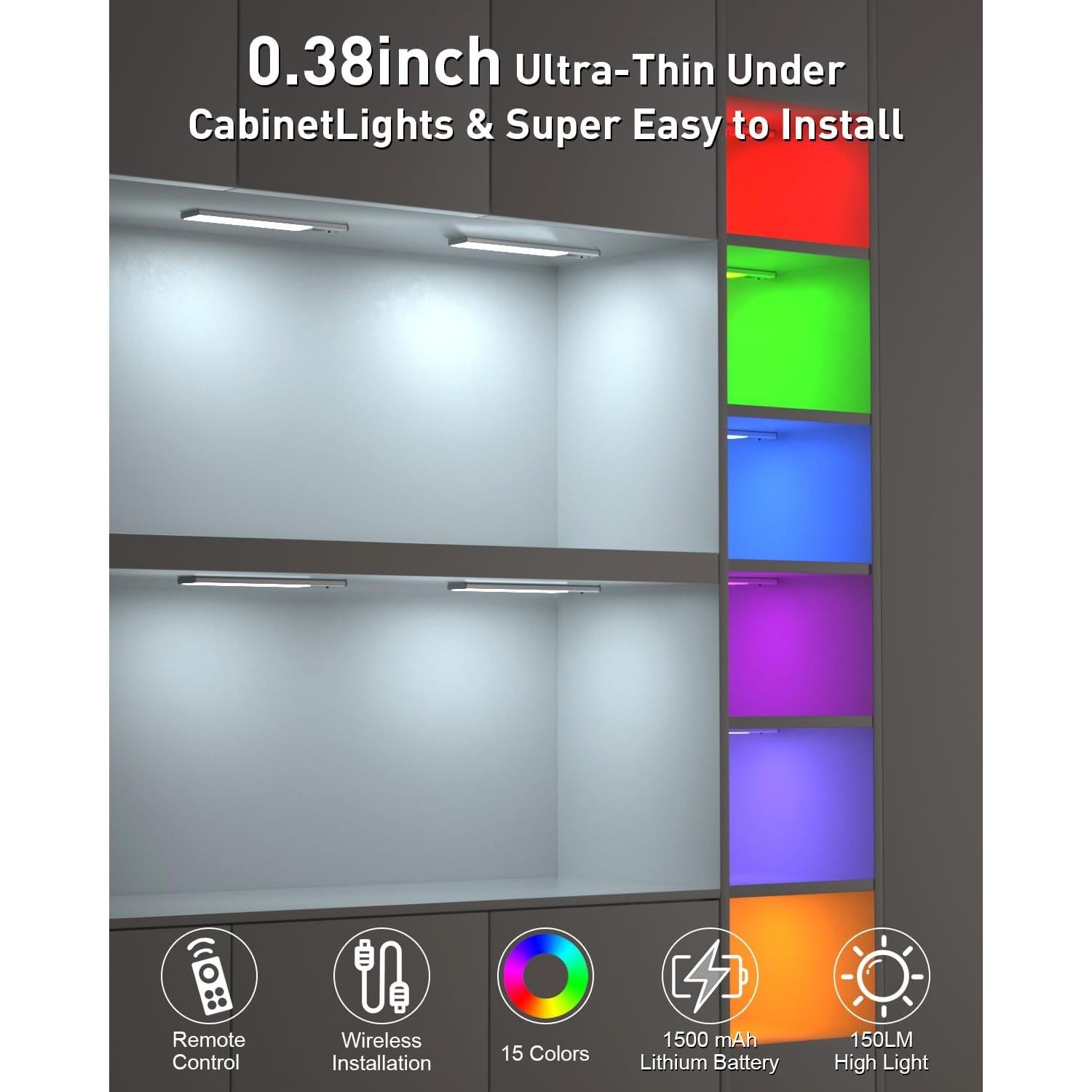 Luces LED Bajo Gabinete Inalámbricas LAJOSO 3 Paquete RGB