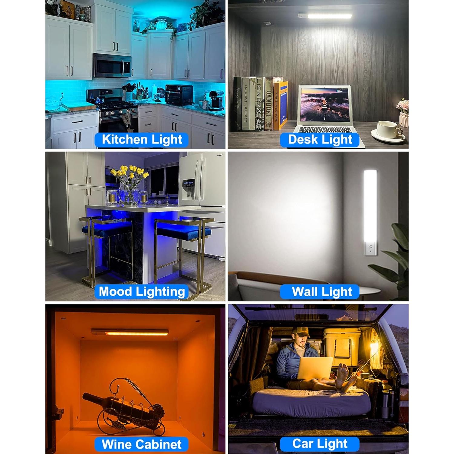 Luces LED Bajo Gabinete Inalámbricas LAJOSO 3 Paquete RGB