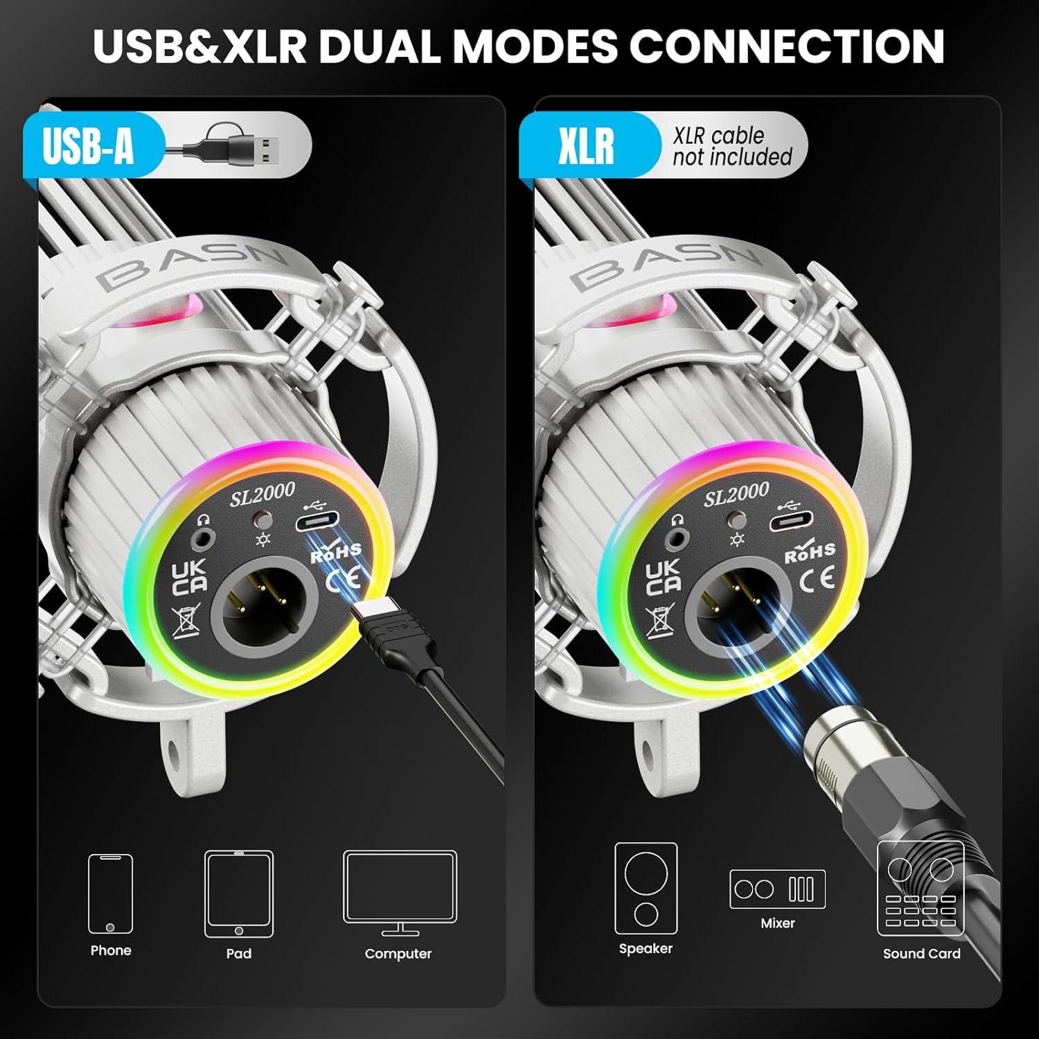 Micrófono Dinámico USB/XLR BASN SL2000 para Podcasting y Juegos