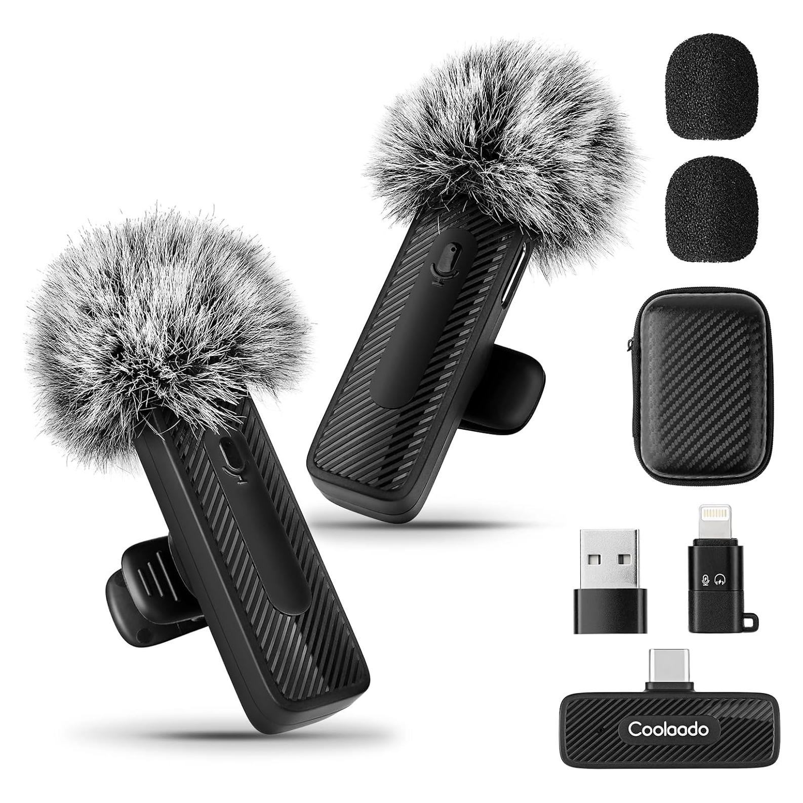 Micrófonos Lavalier Inalámbricos Coolaado 2 Pack con Reducción de Ruido