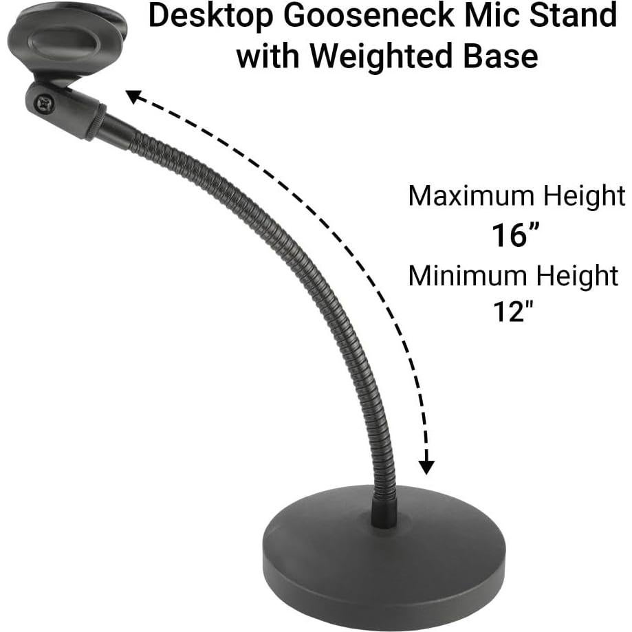 Soporte de Micrófono de Cuello de Ganso con Brazo Flexible 30.48 cm - Ideal para Podcasting y Streaming