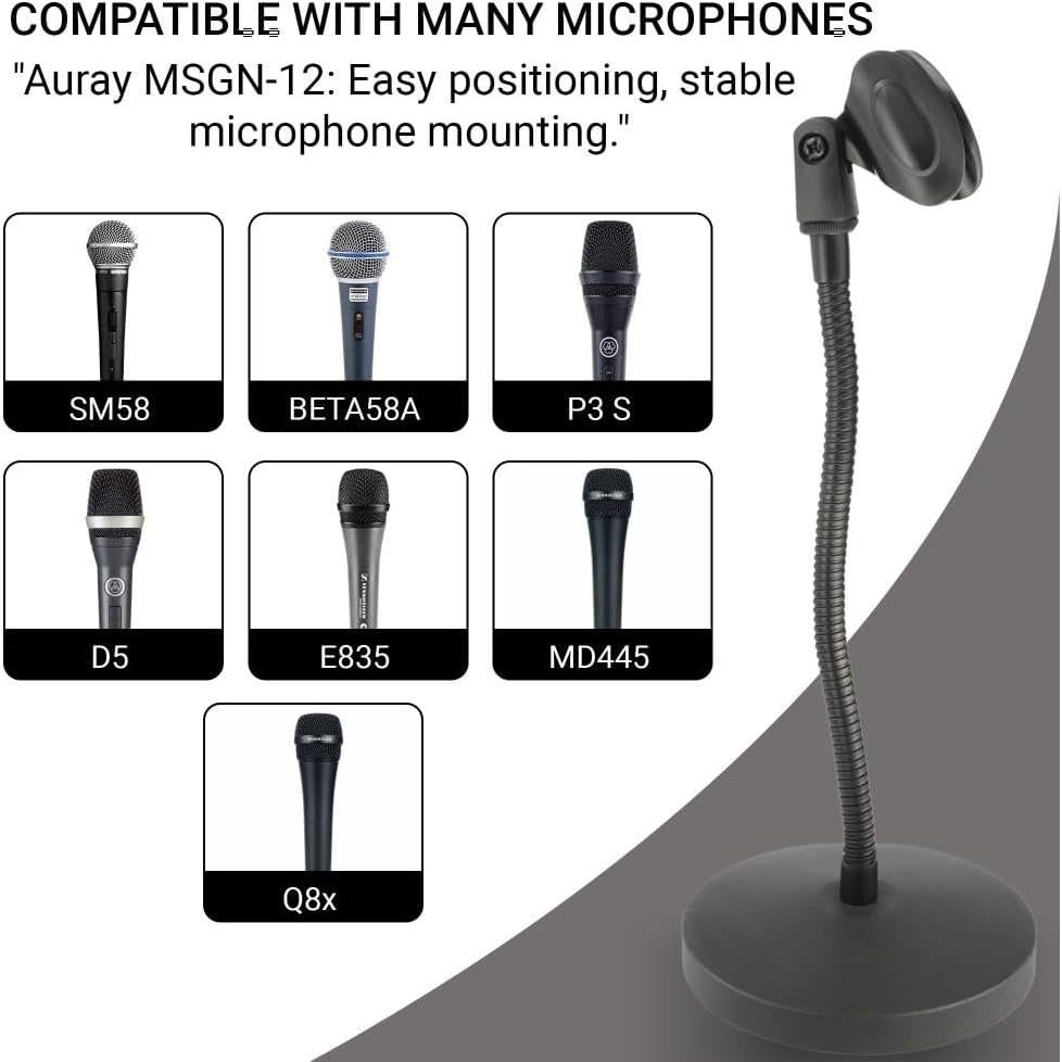Soporte de Micrófono de Cuello de Ganso con Brazo Flexible 30.48 cm - Ideal para Podcasting y Streaming