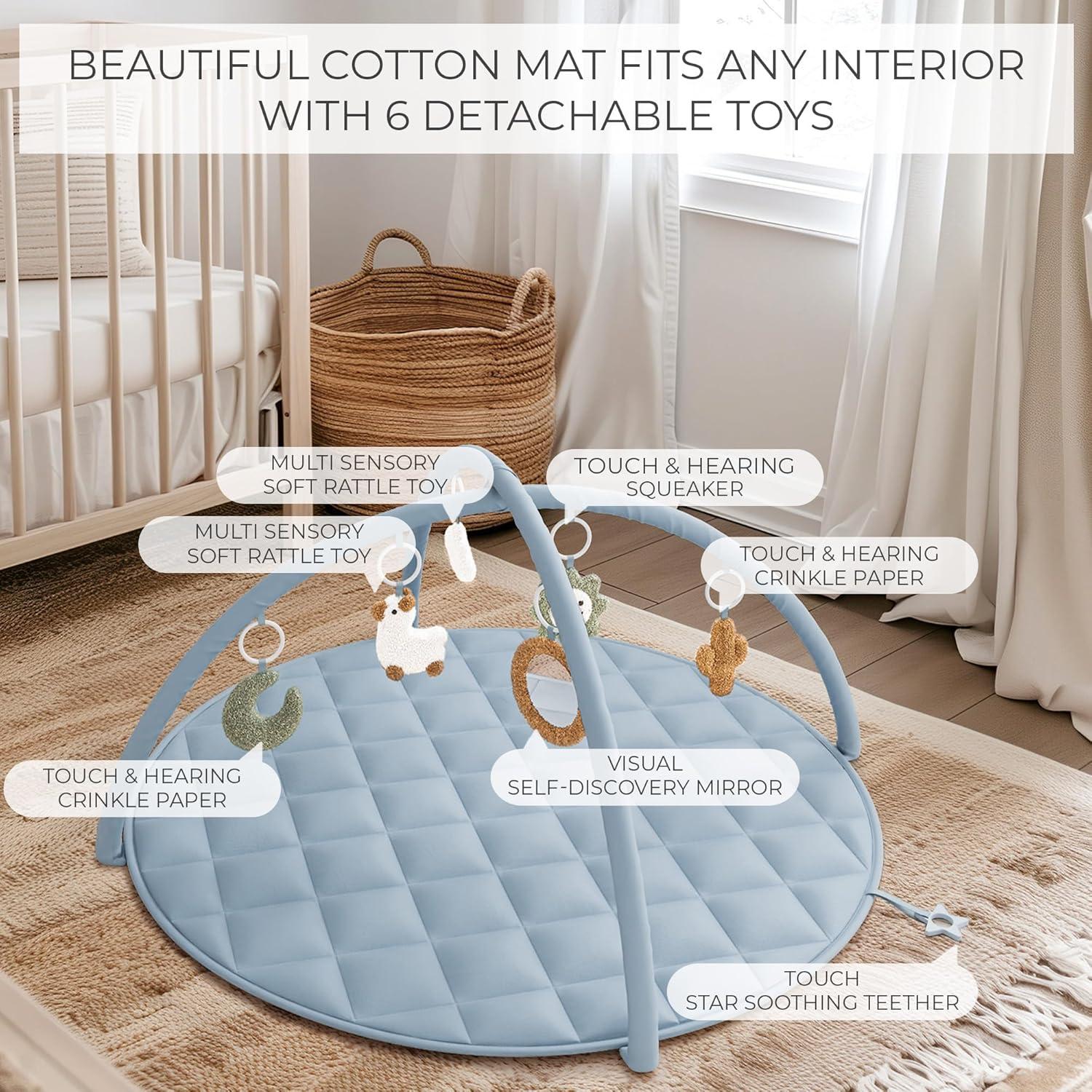 Alfombra de Juego para Bebés ZICOTO Azul 89x89 cm con 6 Juguetes