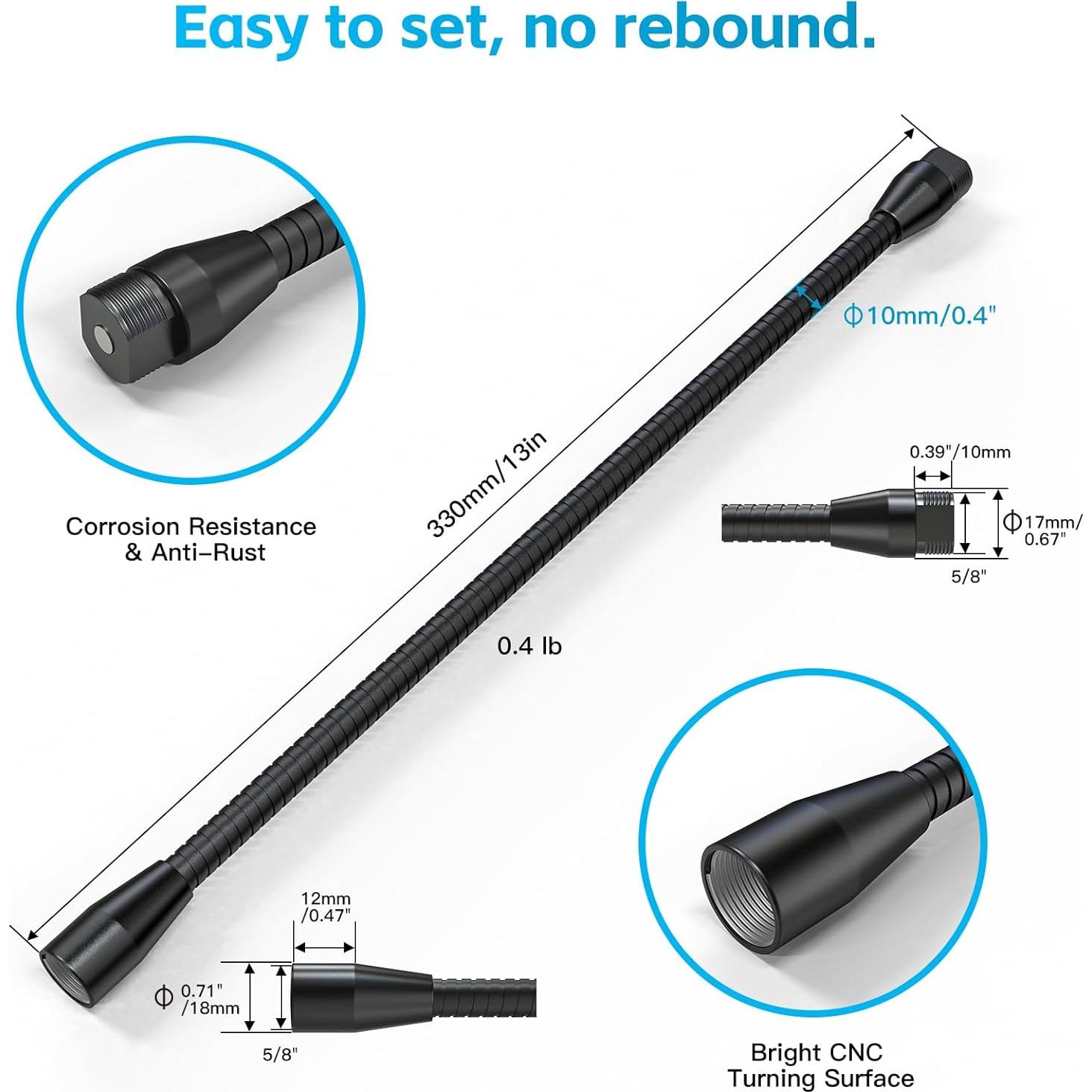 Brazo Flexible de Micrófono ZealSound 33 cm Aluminio Negro