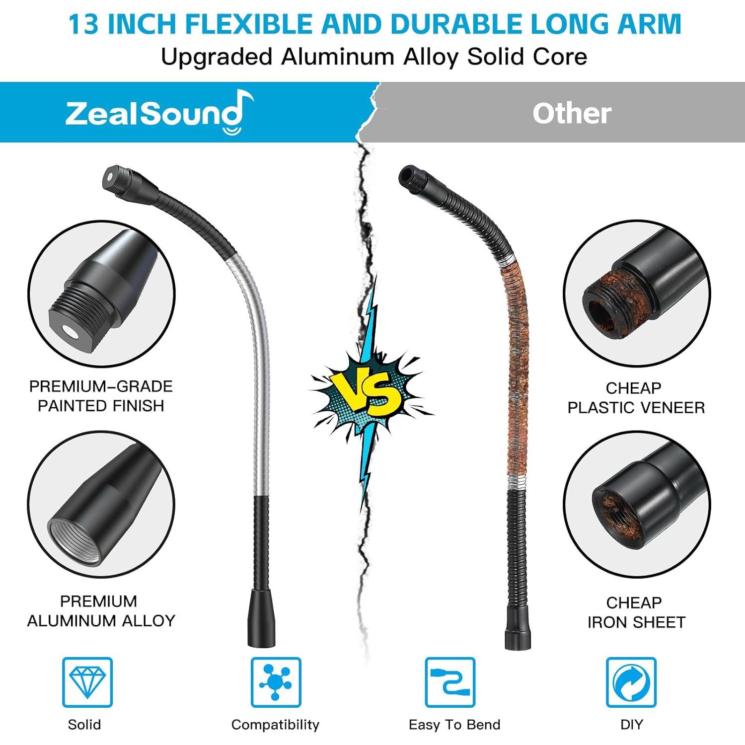 Brazo Flexible de Micrófono ZealSound 33 cm Aluminio Negro