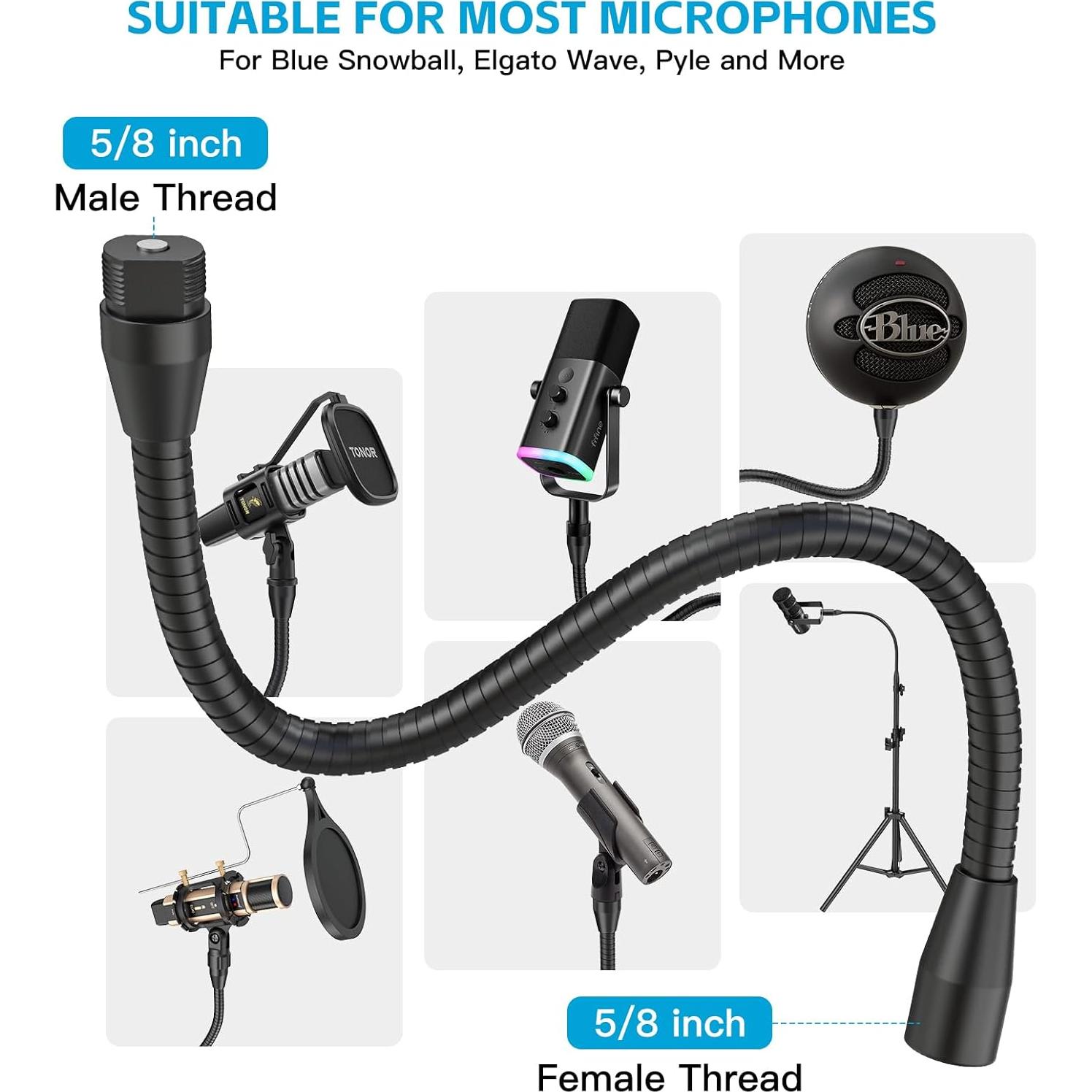 Brazo Flexible de Micrófono ZealSound 33 cm Aluminio Negro