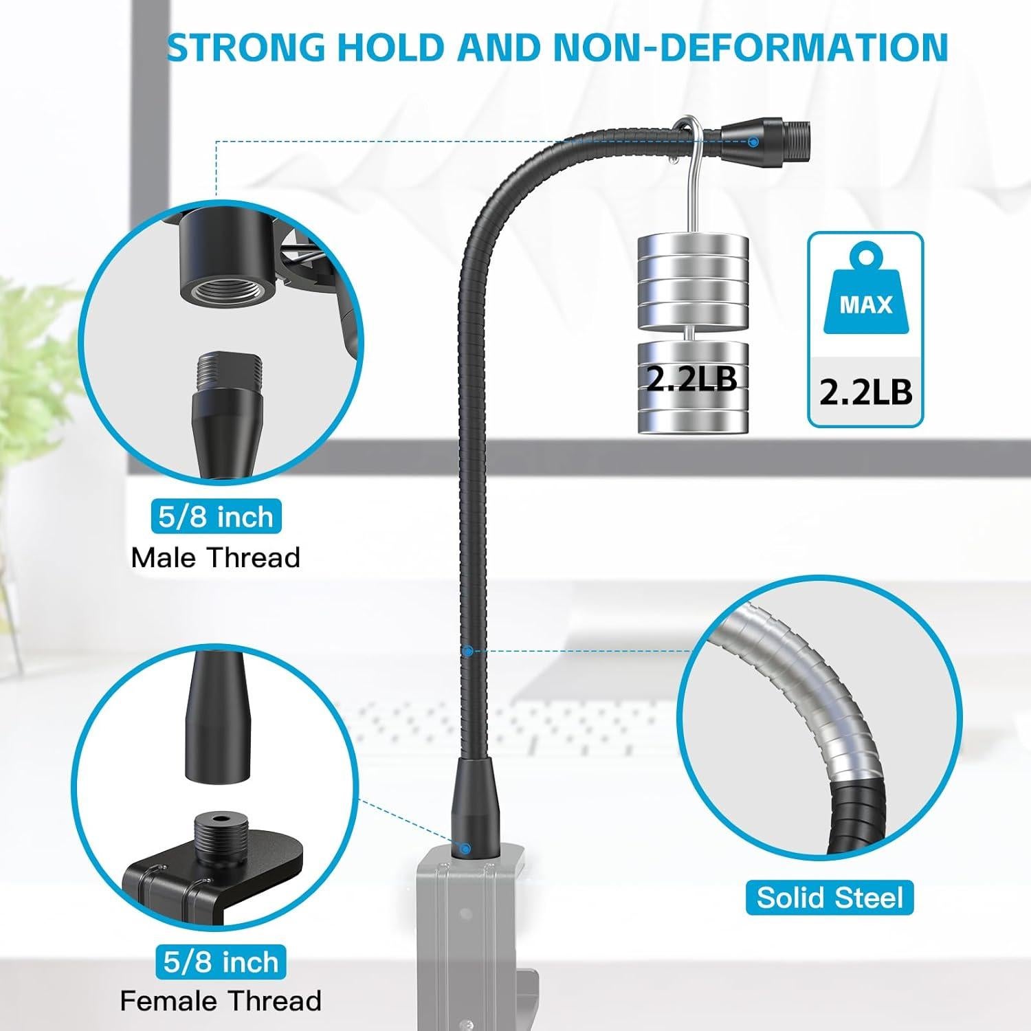 Brazo Flexible de Micrófono ZealSound 33 cm Aluminio Negro