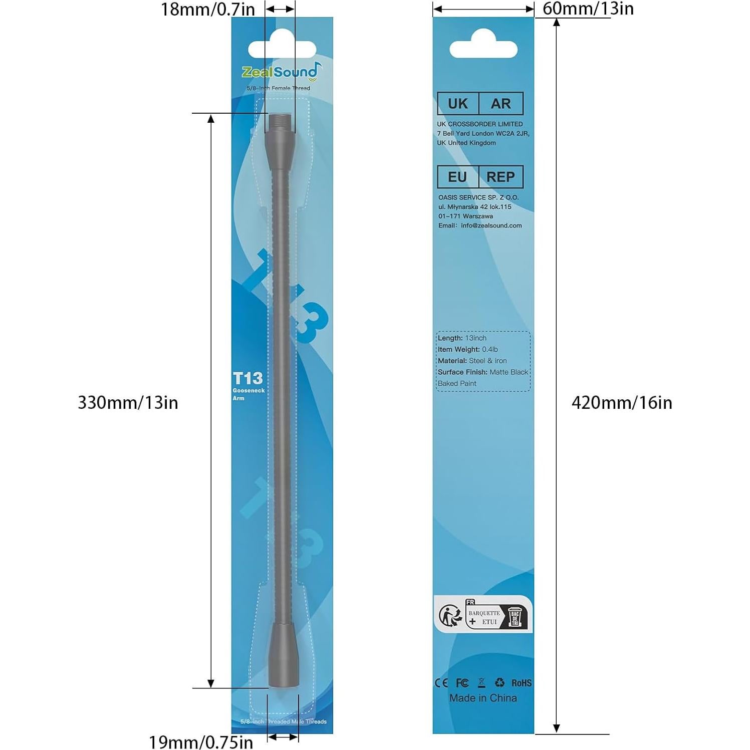 Brazo Flexible de Micrófono ZealSound 33 cm Aluminio Negro