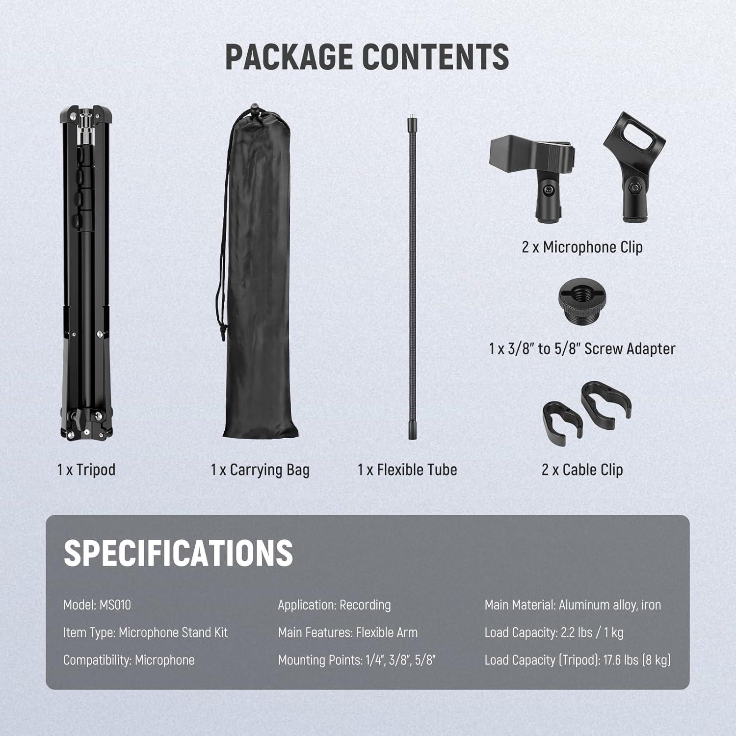 Soporte de Micrófono NEEWER con Brazo Flexible y Trípode