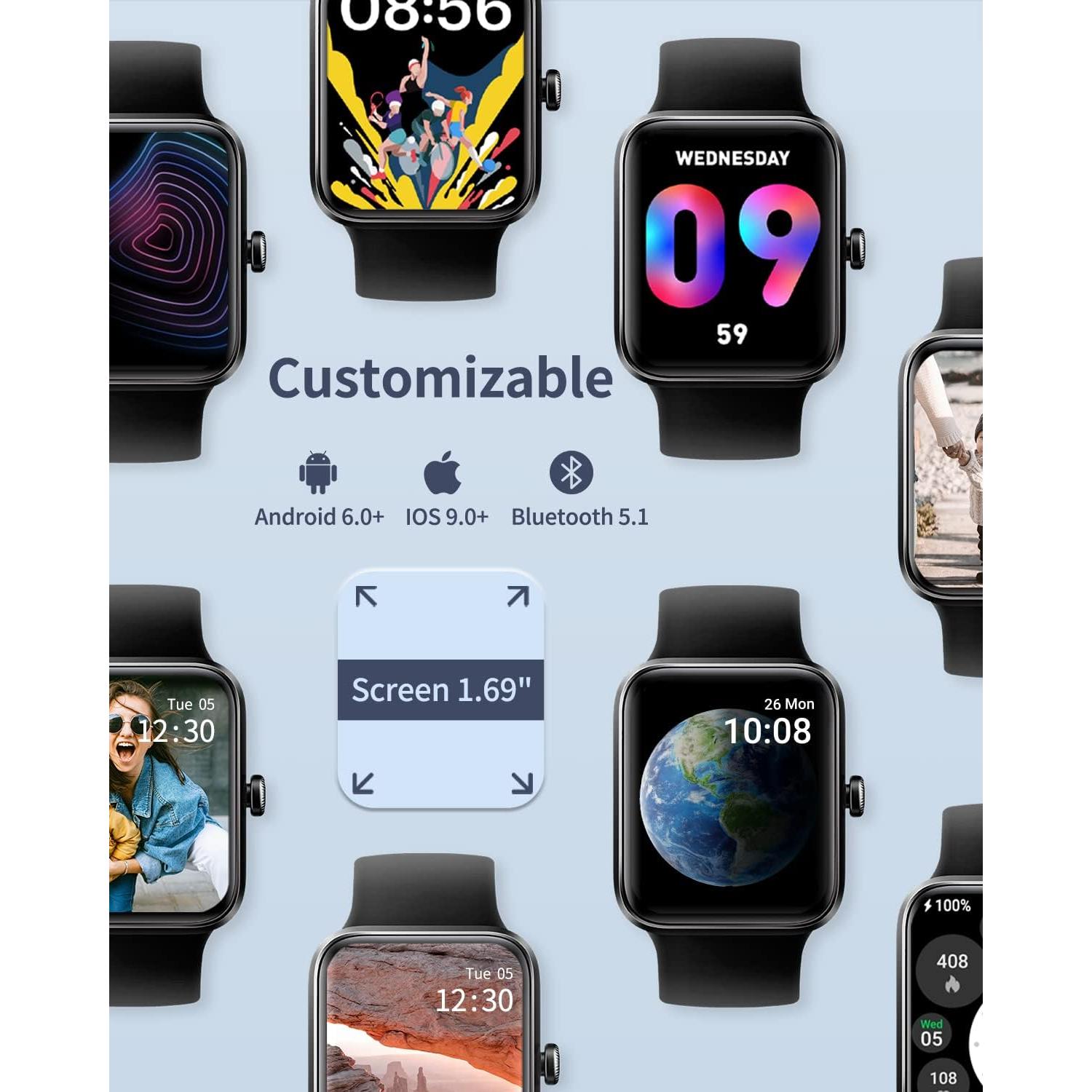 Reloj Inteligente AEAC Negro 1.8" Bluetooth Llamadas IP68