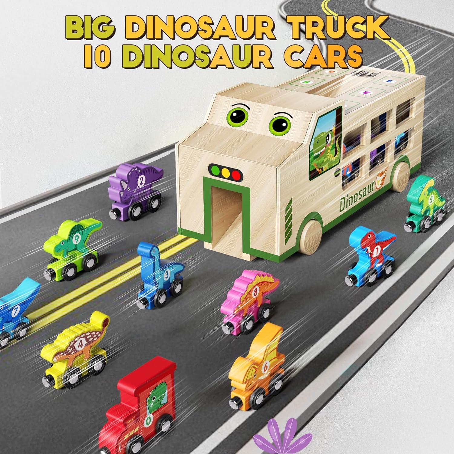 Camión y Tren de Dinosaurios GJZZ de Madera 10 Piezas