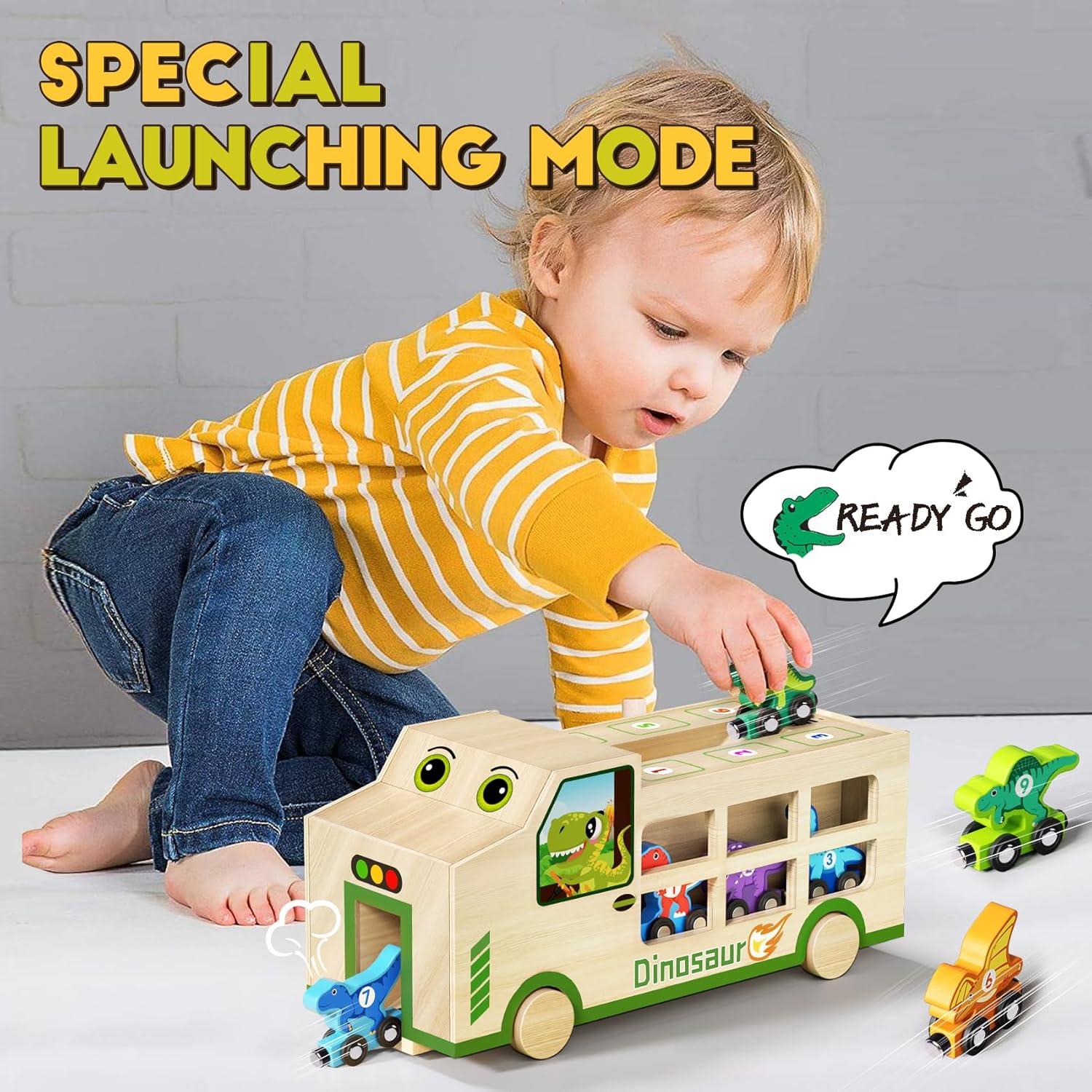 Camión y Tren de Dinosaurios GJZZ de Madera 10 Piezas