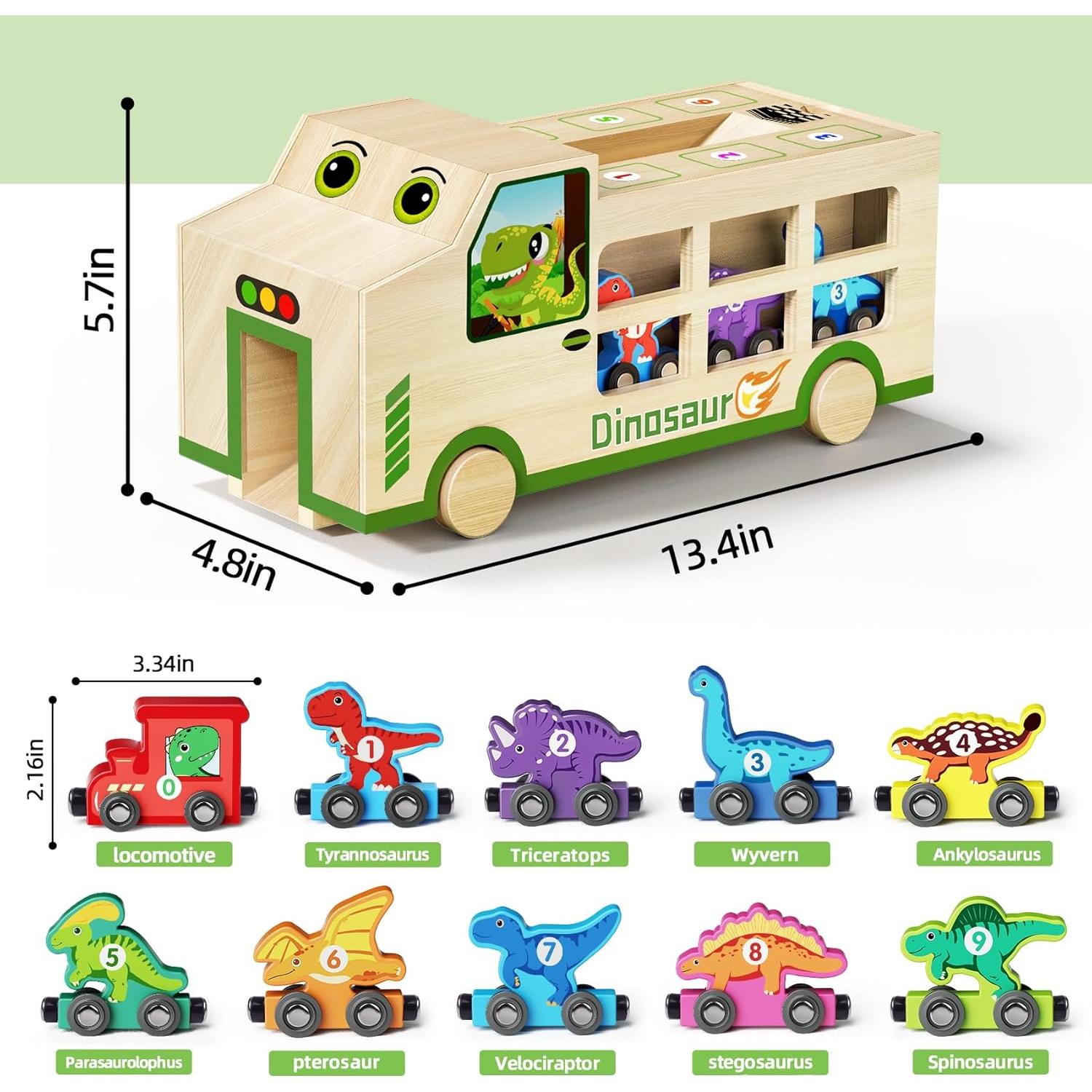 Camión y Tren de Dinosaurios GJZZ de Madera 10 Piezas