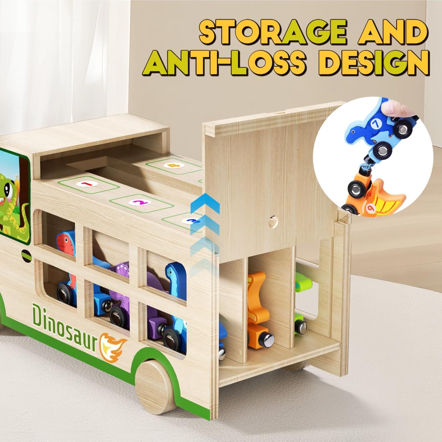 Camión y Tren de Dinosaurios GJZZ de Madera 10 Piezas