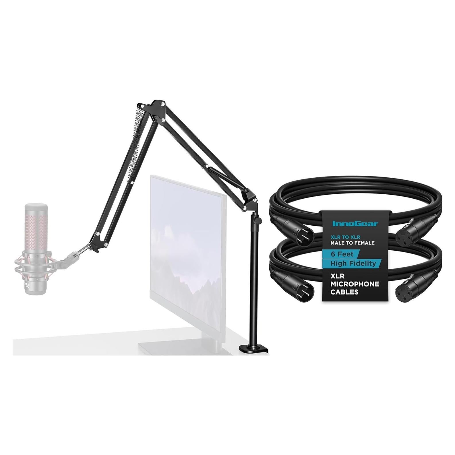 Soporte de brazo de micrófono InnoGear con 2 cables XLR 1.83m