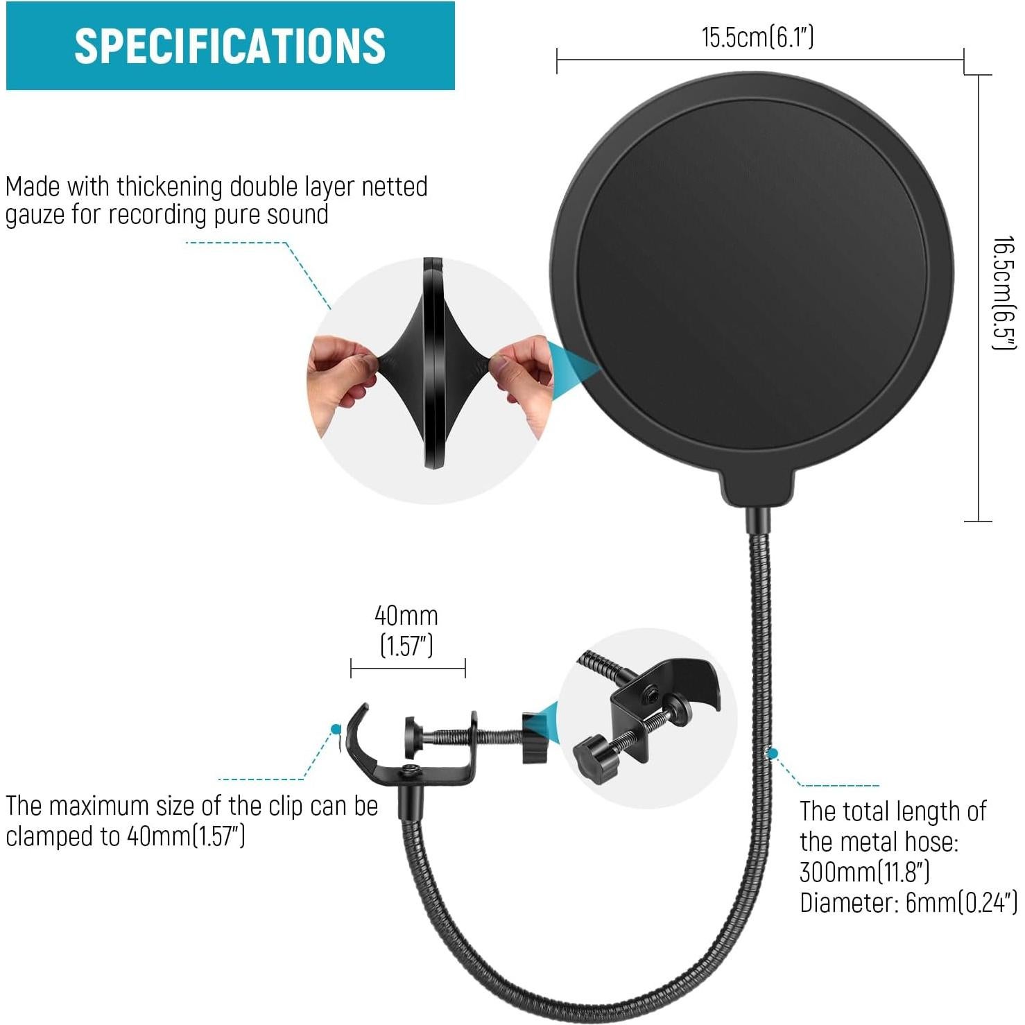Filtro Pop NEEWER NW(B-3) Doble Capa con Paño de Limpieza