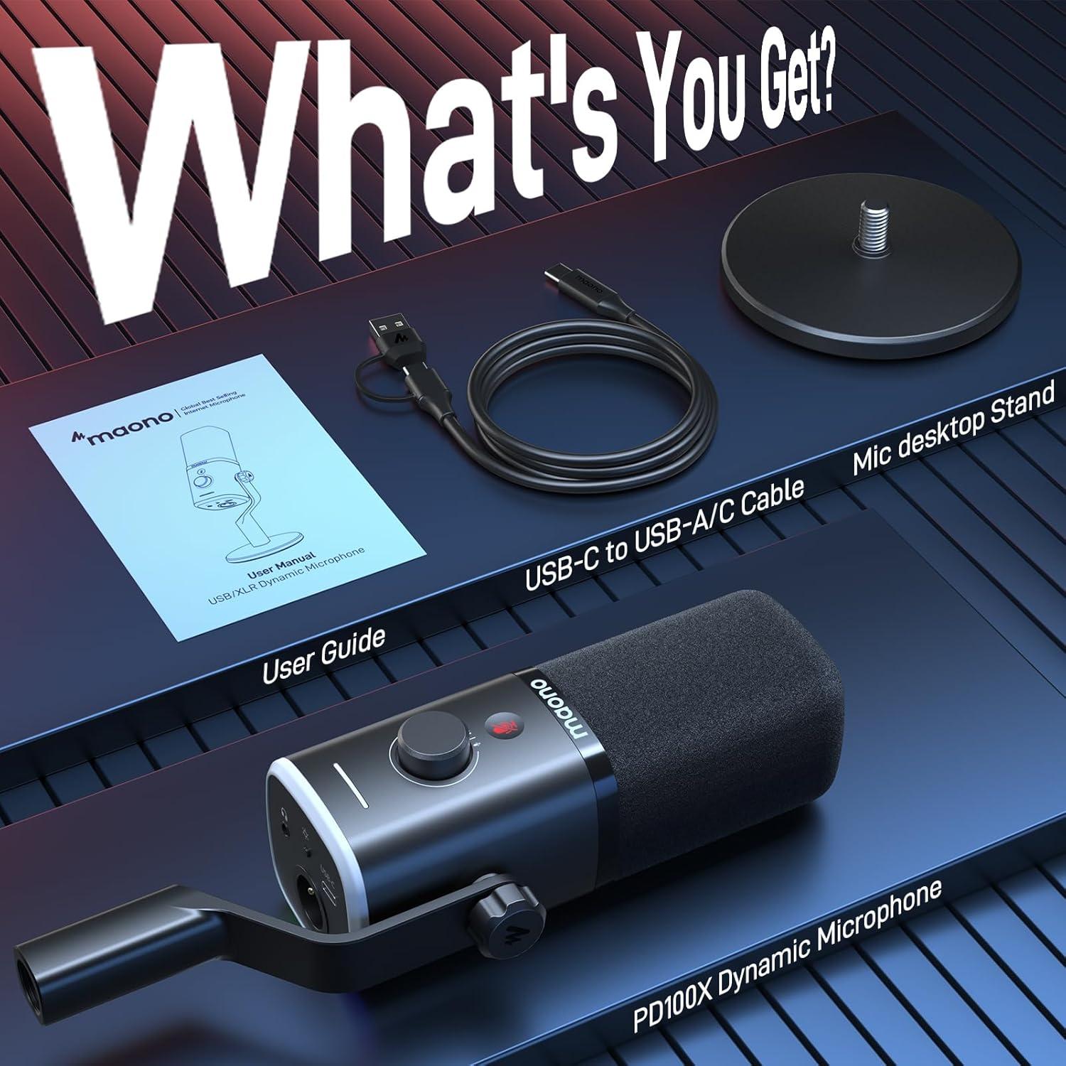 Micrófono Gaming MAONO PD100X USB/XLR con Luz RGB y Control