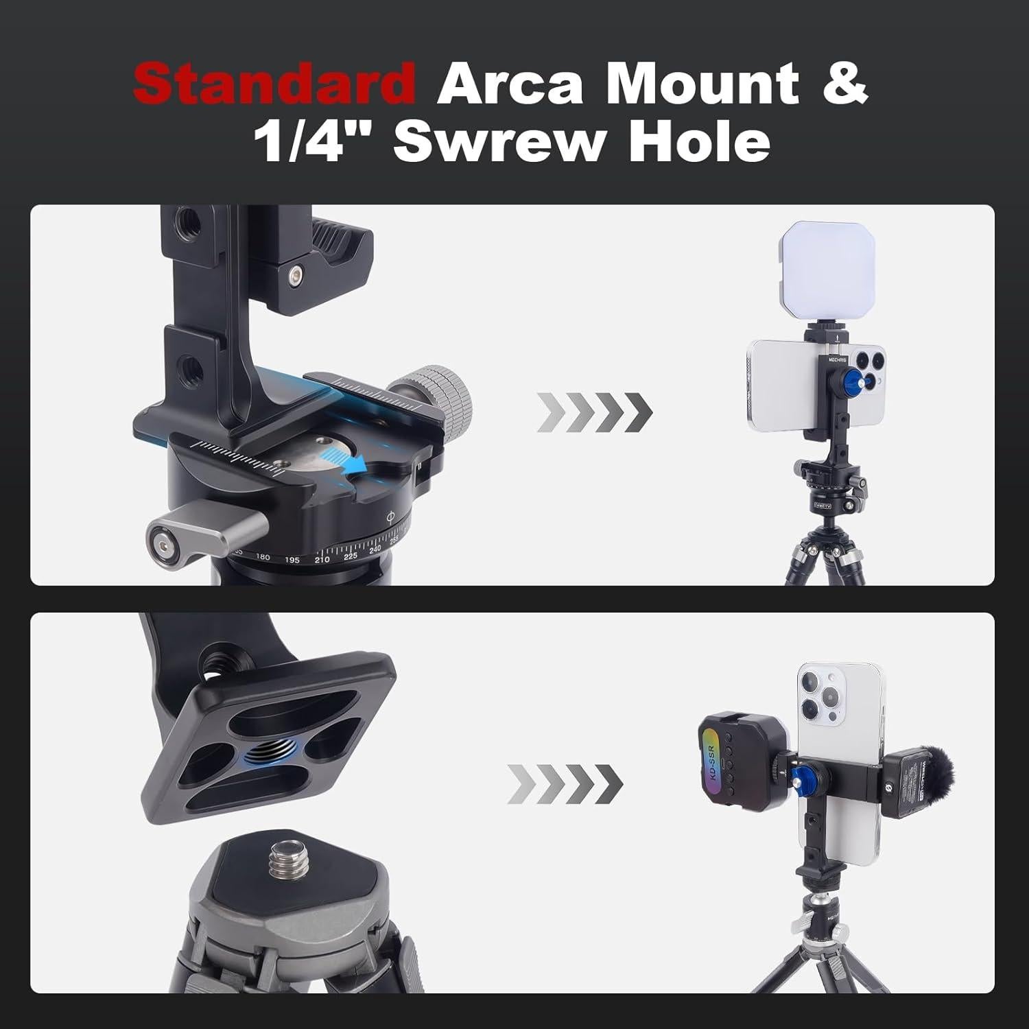 Soporte de teléfono Came-TV 83001 con rotación 360° y zapata fría