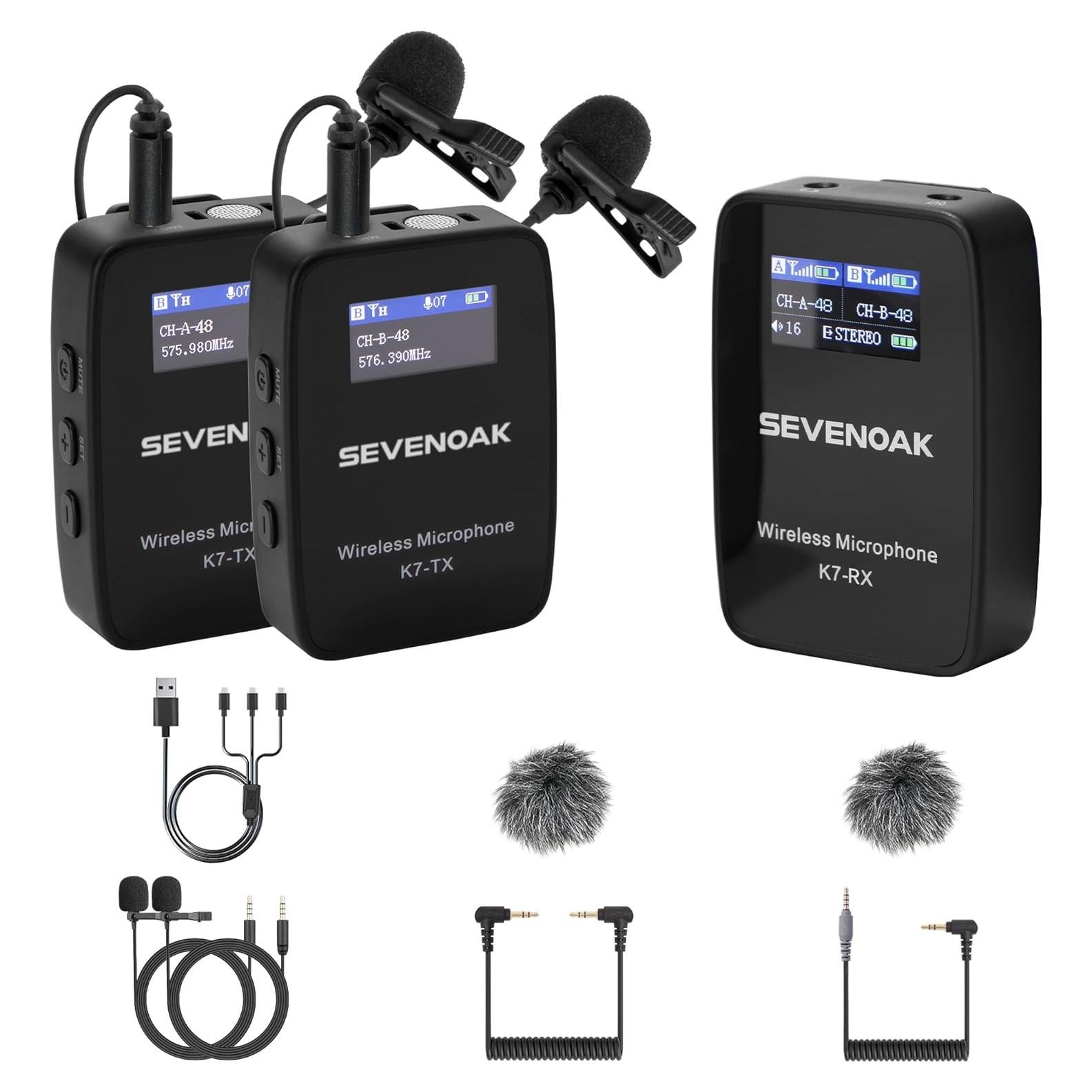 Micrófono Lavalier Inalámbrico UHF Sevenoak K7 50m 48 Canales